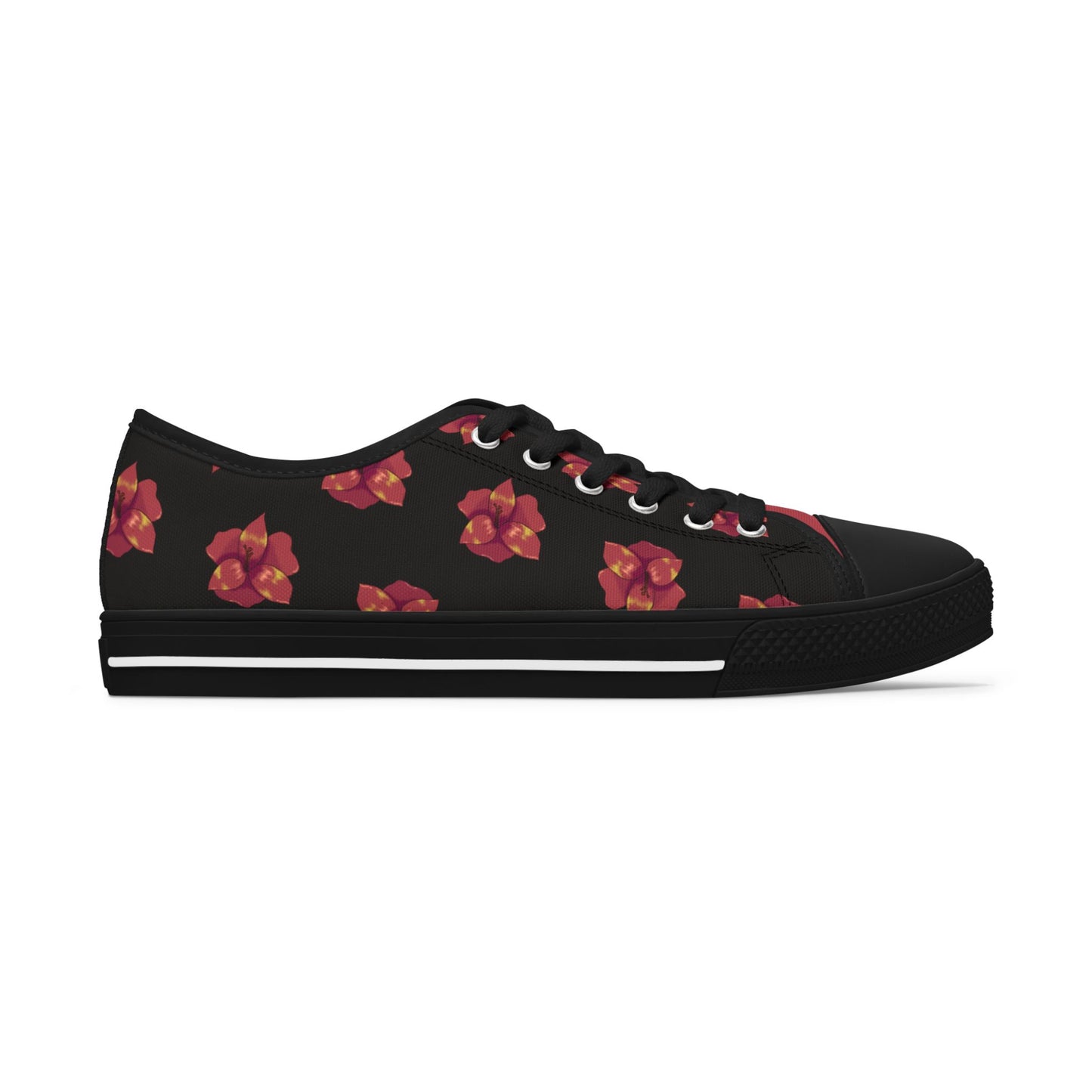 Black Floral Print Women's Low Top Sneakers, Casual Footwear, Spring Style, Gift for Her, Comfortable Sneakers, Everyday Wear