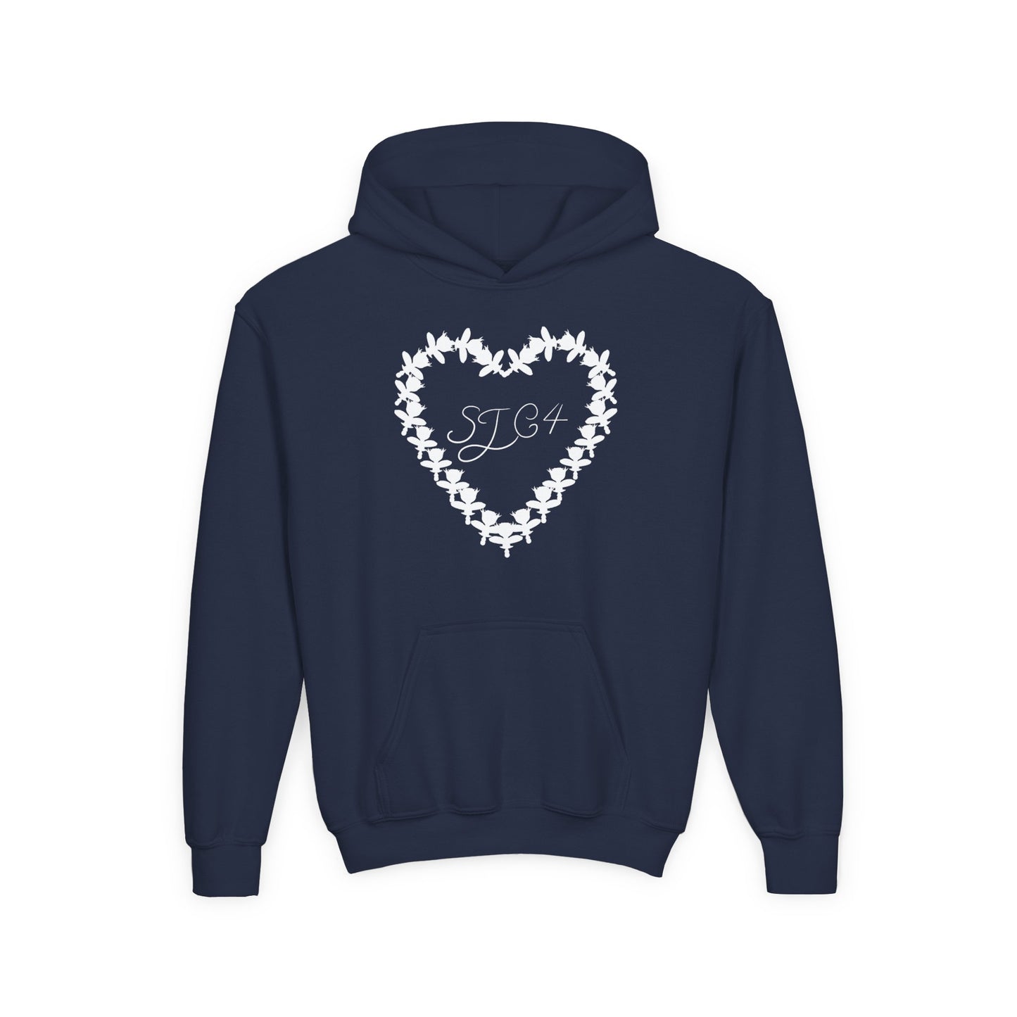 White of Youth Heart-Embellished Hooded Sweatshirt, Cozy Winter Wear, Teen Gift, Valentine's Day Hoodie, Comfortable Layering
