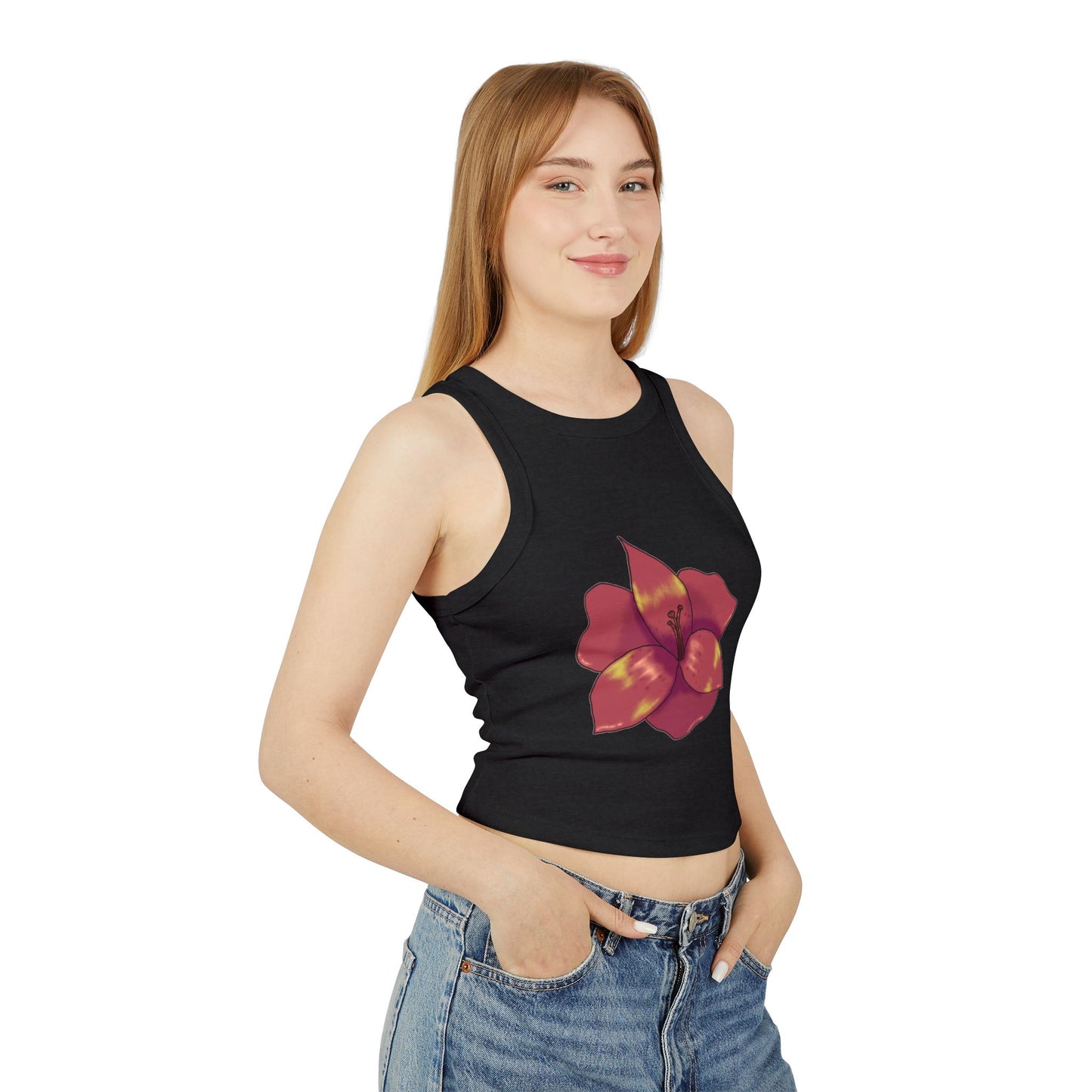 Floral Women's Ribbed Tank Top, Stylish Crop Top, Summer Wear, Beach Attire, Casual Outfit, Gift for Her