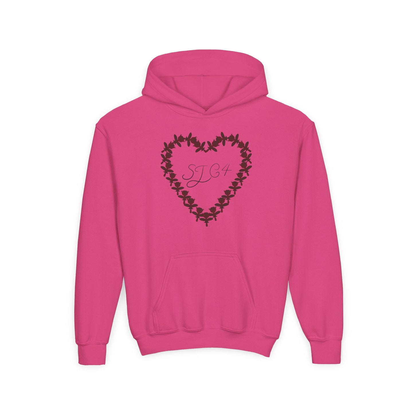 Youth Heart-Embellished Hooded Sweatshirt, Cozy Winter Wear, Teen Gift, Valentine's Day Hoodie, Comfortable Layering