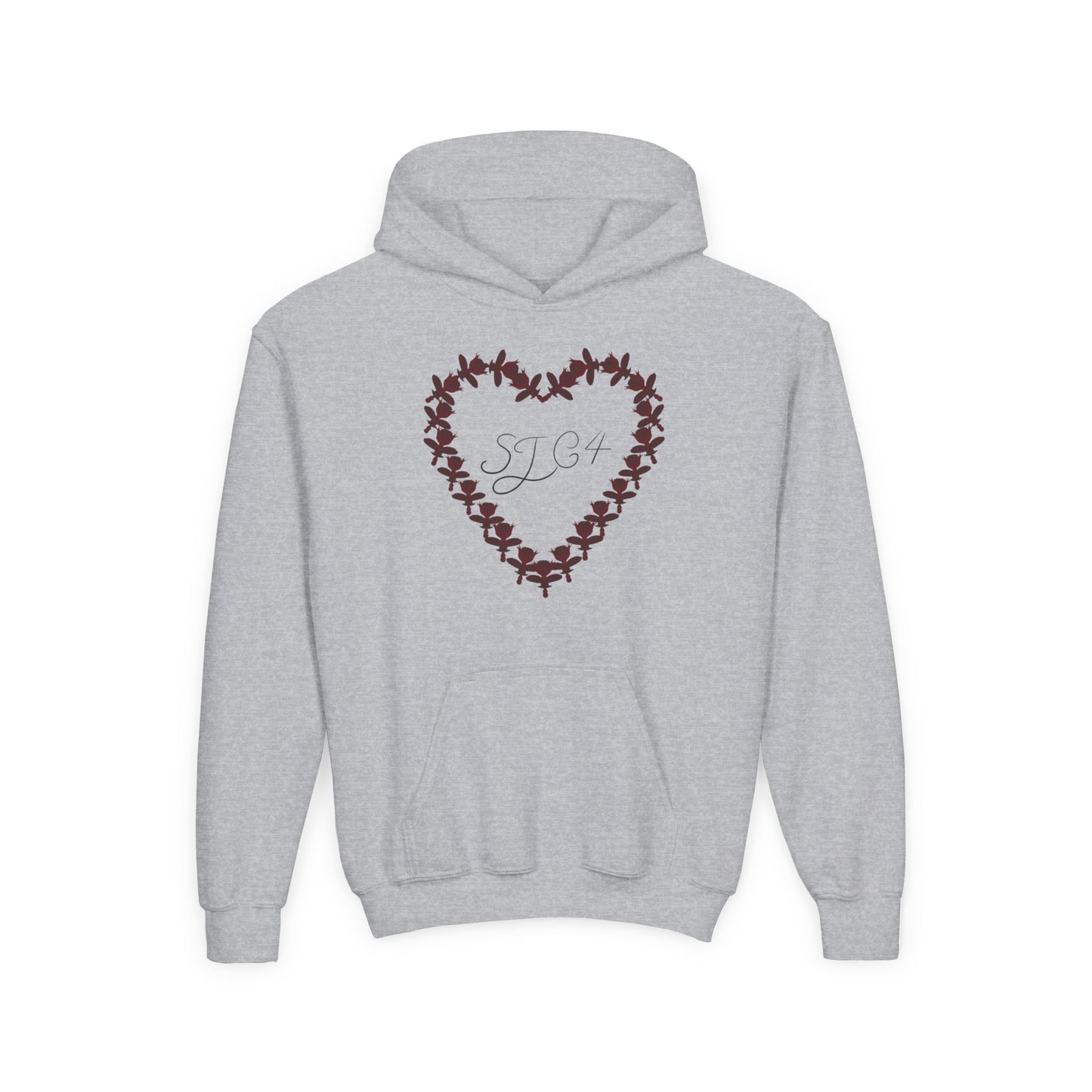 Youth Heart-Embellished Hooded Sweatshirt, Cozy Winter Wear, Teen Gift, Valentine's Day Hoodie, Comfortable Layering