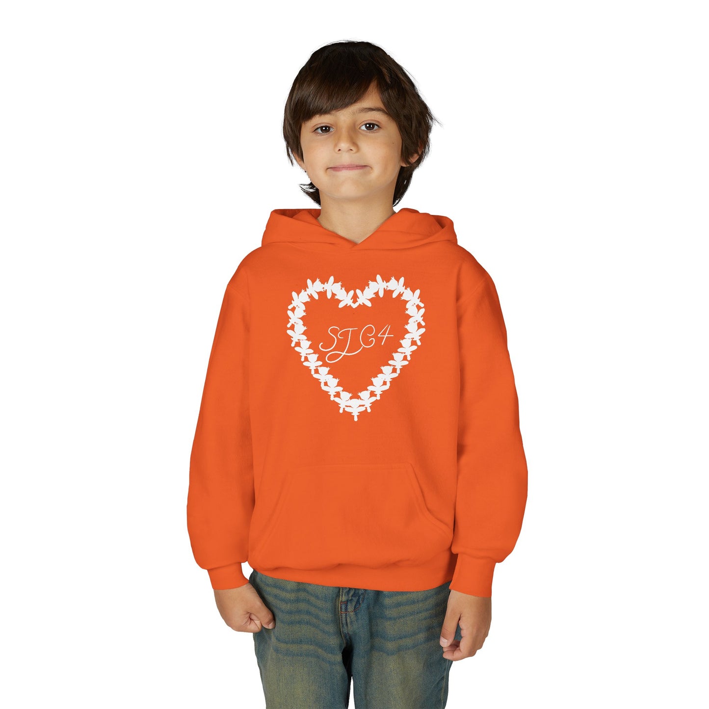 White of Youth Heart-Embellished Hooded Sweatshirt, Cozy Winter Wear, Teen Gift, Valentine's Day Hoodie, Comfortable Layering