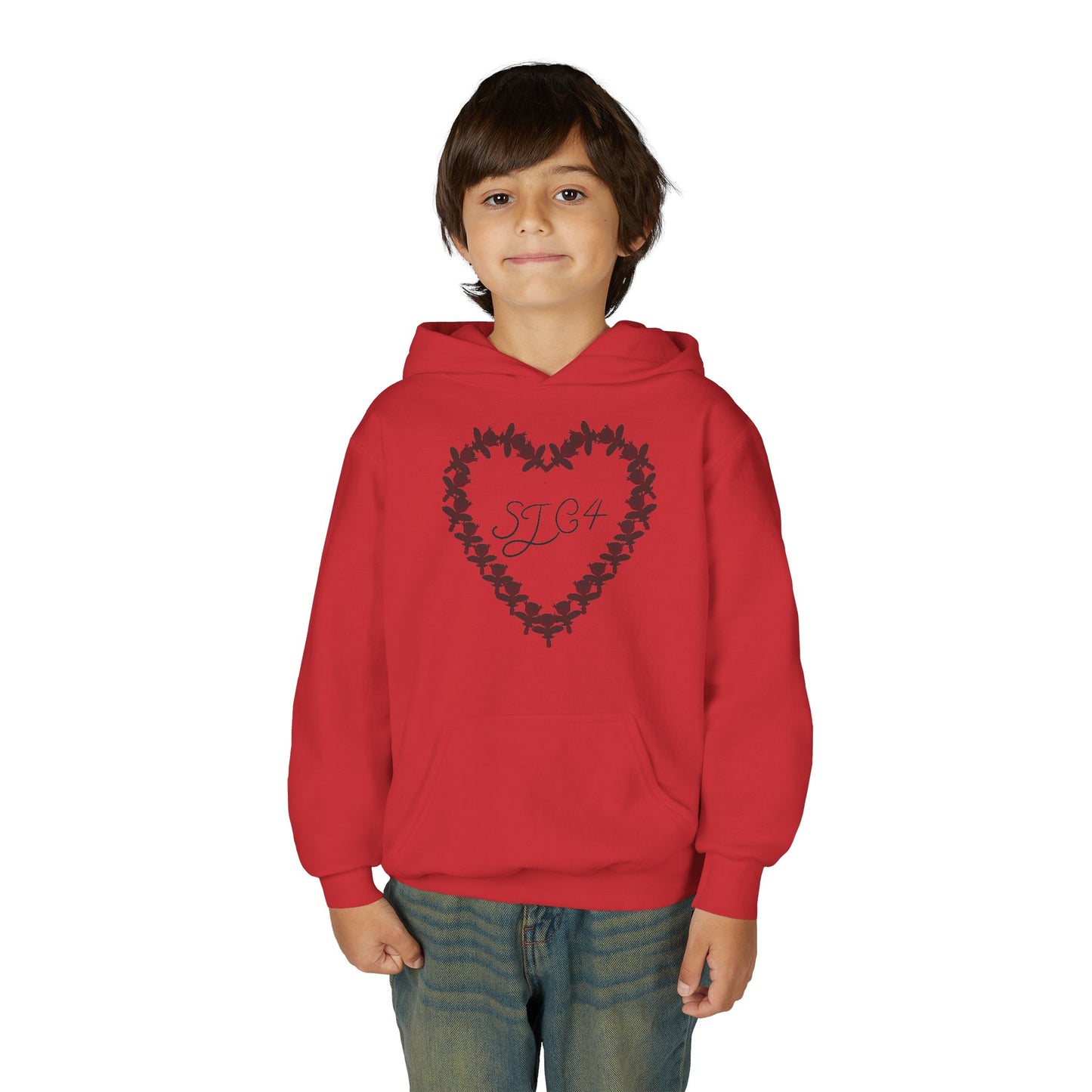 Youth Heart-Embellished Hooded Sweatshirt, Cozy Winter Wear, Teen Gift, Valentine's Day Hoodie, Comfortable Layering