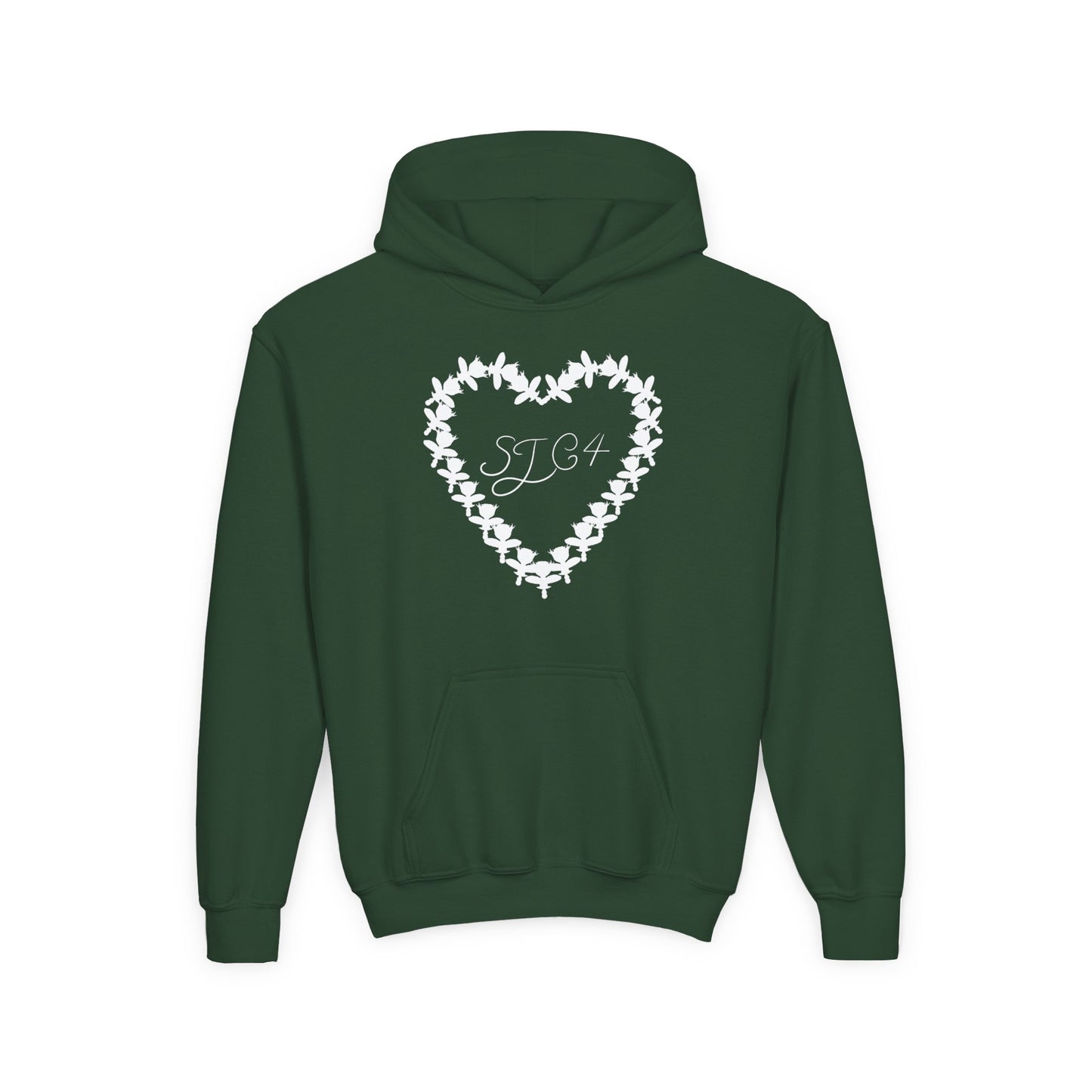 White of Youth Heart-Embellished Hooded Sweatshirt, Cozy Winter Wear, Teen Gift, Valentine's Day Hoodie, Comfortable Layering