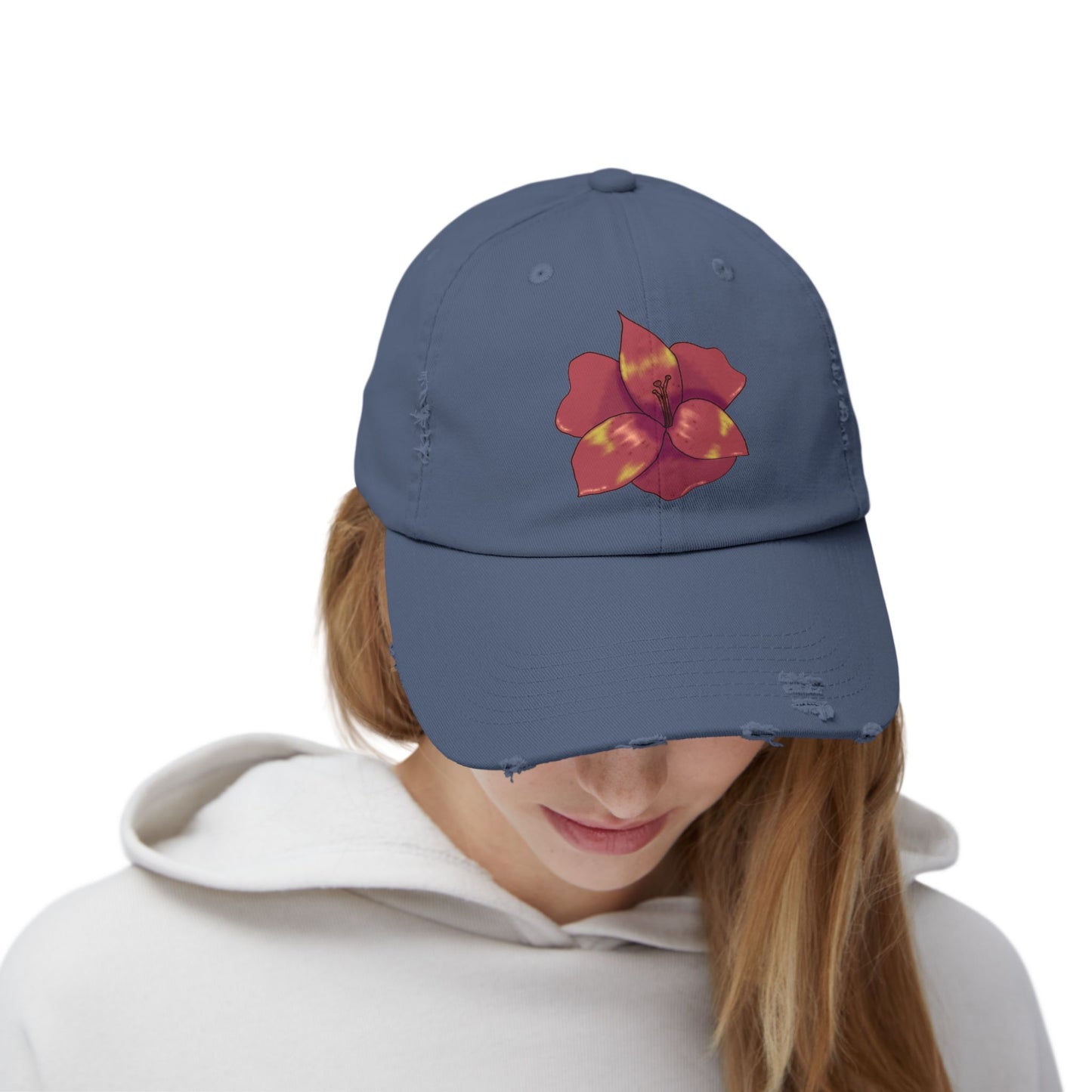 Floral Distressed Cap | Trendy Black Baseball Hat for Casual Outfits, Summer Fashion, Gift for Her, Outdoor Events, Everyday Wear