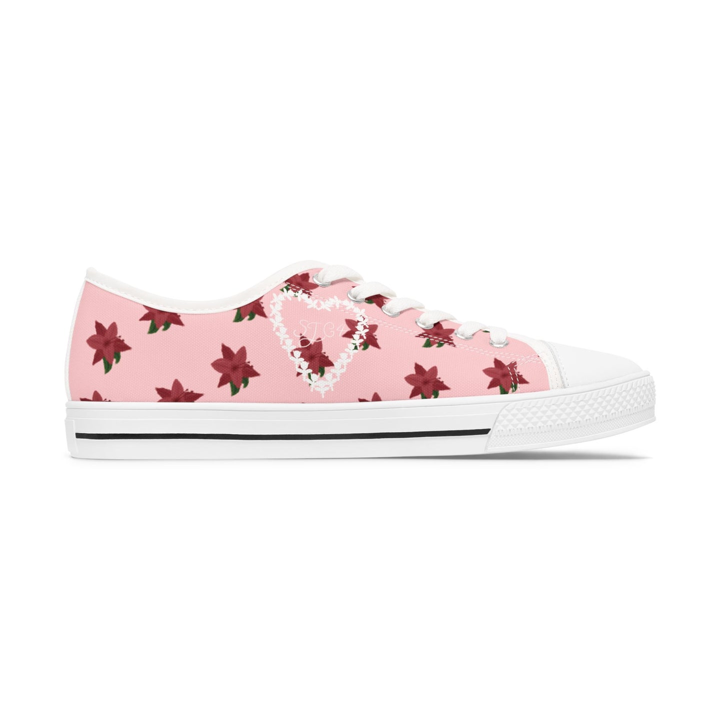 Pink Floral Print Women's Low Top Sneakers, Casual Footwear, Spring Style, Gift for Her, Comfortable Sneakers, Everyday Wear