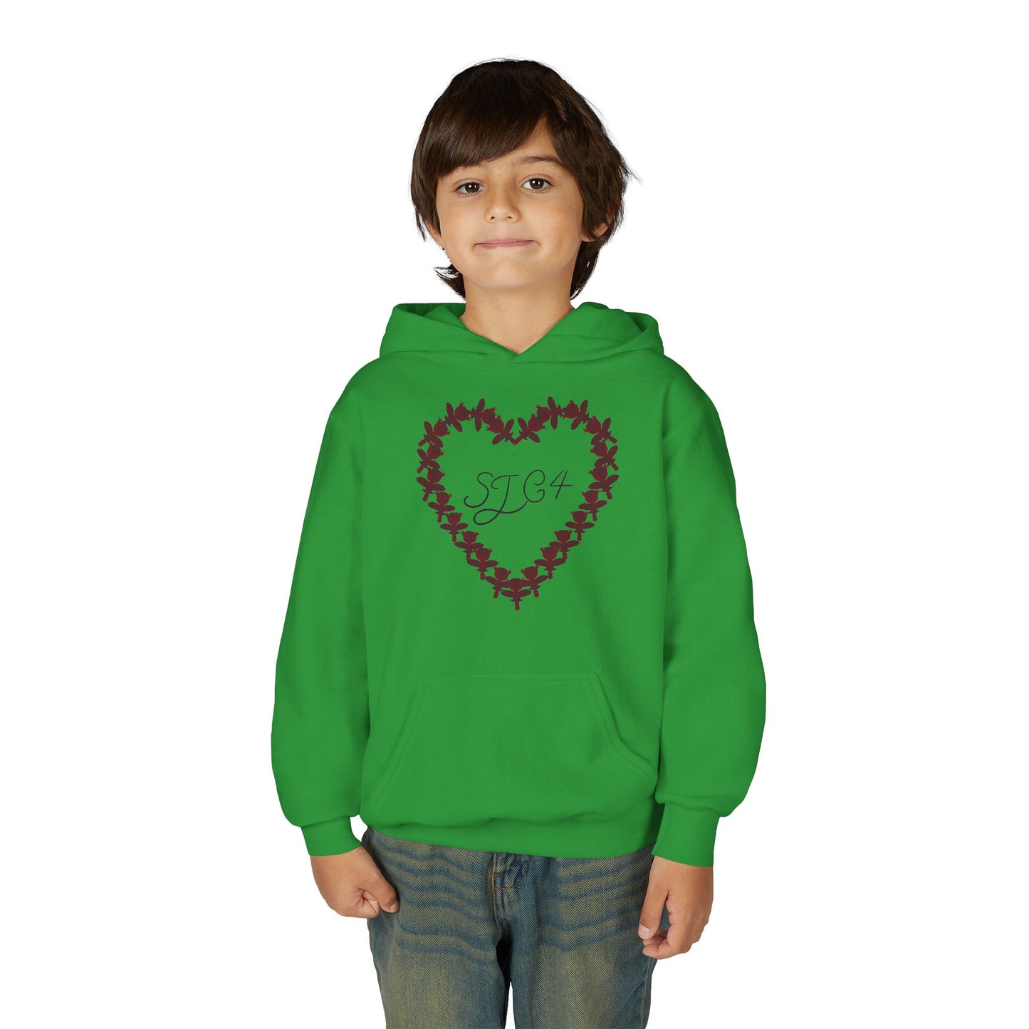 Youth Heart-Embellished Hooded Sweatshirt, Cozy Winter Wear, Teen Gift, Valentine's Day Hoodie, Comfortable Layering