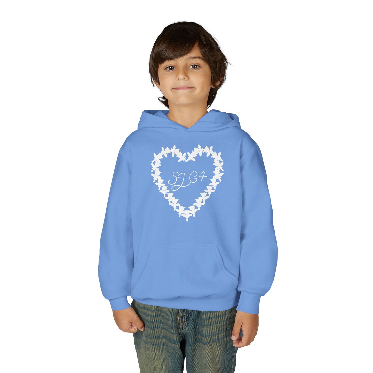 White of Youth Heart-Embellished Hooded Sweatshirt, Cozy Winter Wear, Teen Gift, Valentine's Day Hoodie, Comfortable Layering