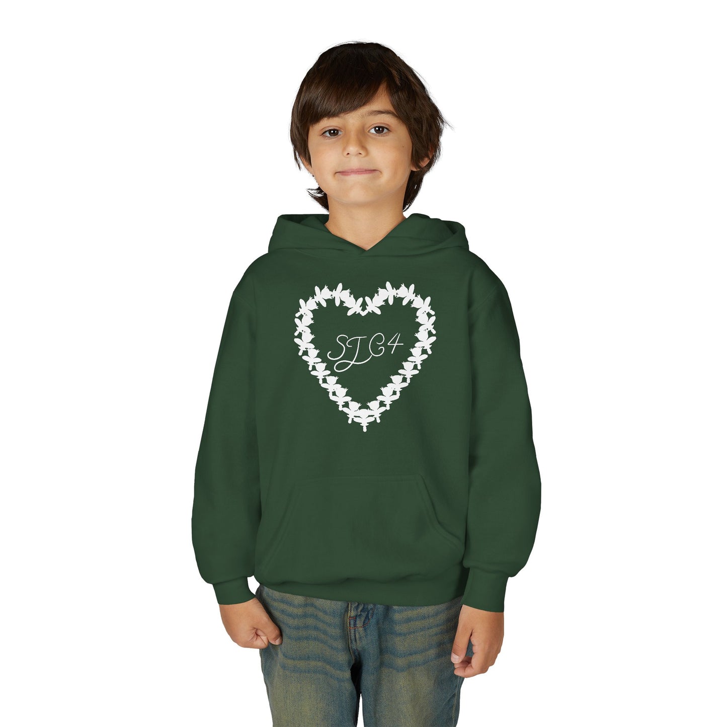 White of Youth Heart-Embellished Hooded Sweatshirt, Cozy Winter Wear, Teen Gift, Valentine's Day Hoodie, Comfortable Layering