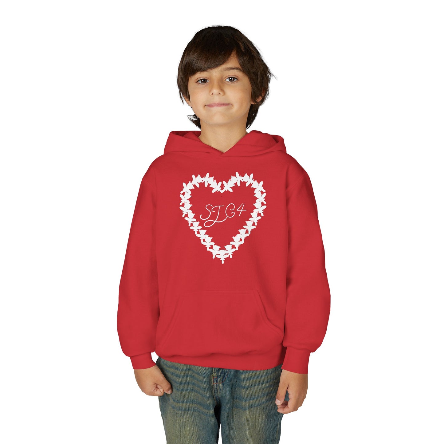 White of Youth Heart-Embellished Hooded Sweatshirt, Cozy Winter Wear, Teen Gift, Valentine's Day Hoodie, Comfortable Layering
