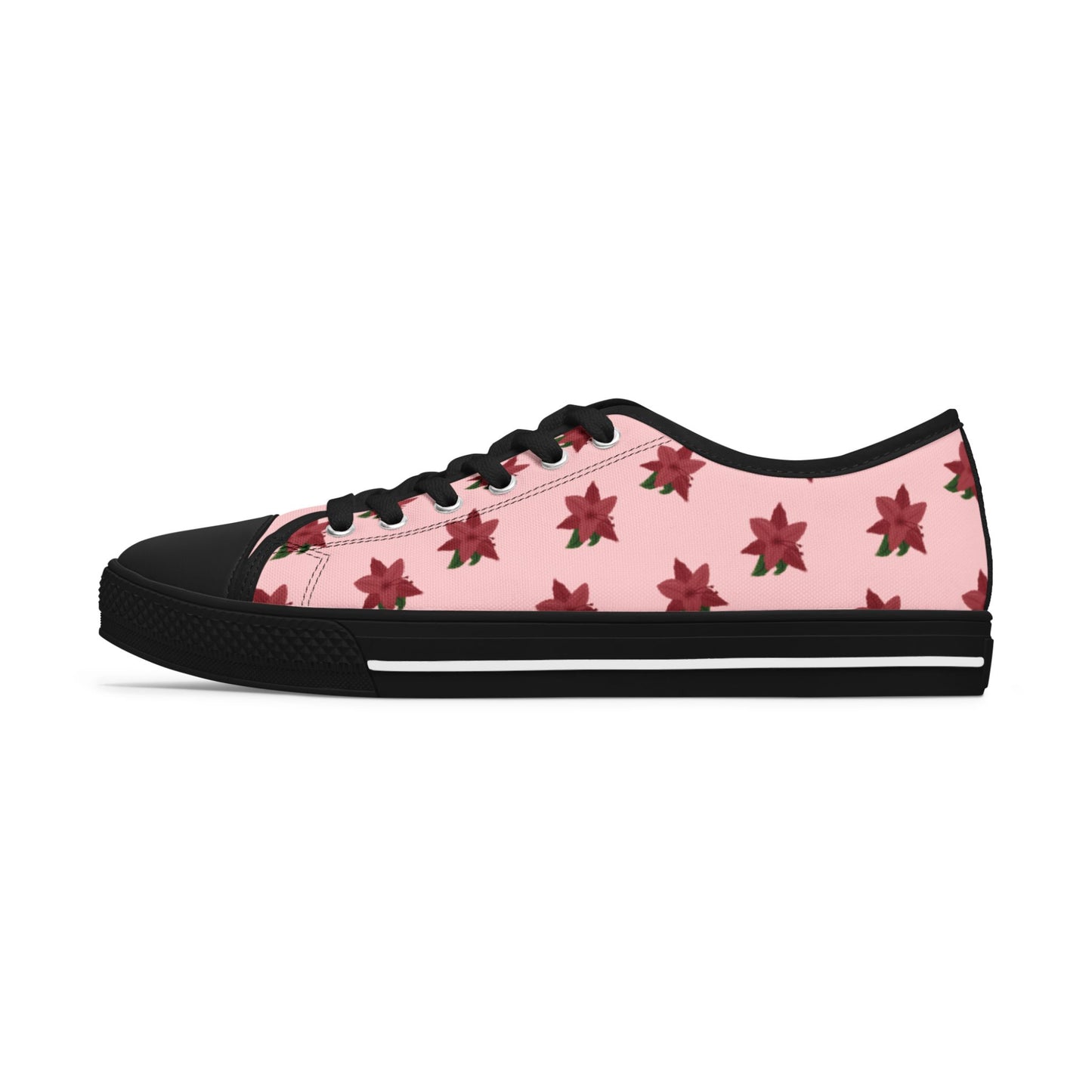 Pink Floral Print Women's Low Top Sneakers, Casual Footwear, Spring Style, Gift for Her, Comfortable Sneakers, Everyday Wear