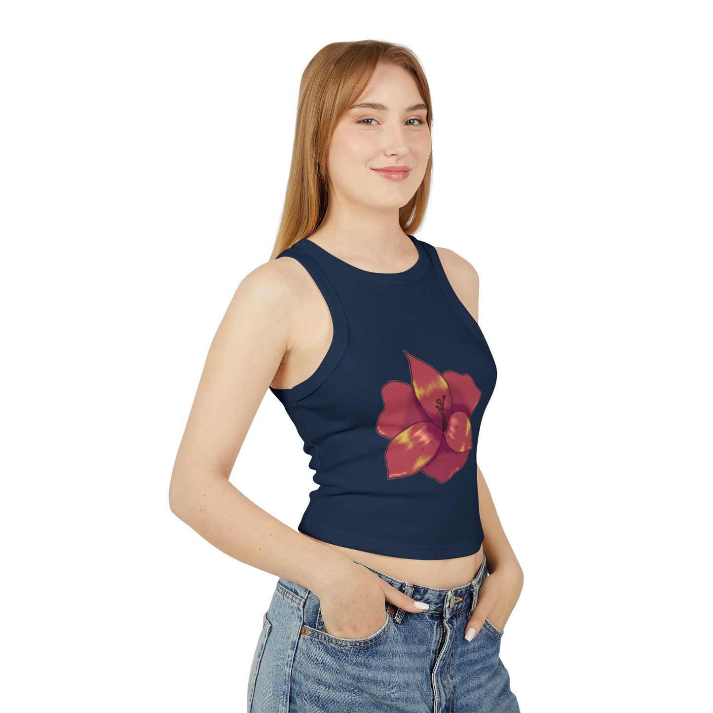 Floral Women's Ribbed Tank Top, Stylish Crop Top, Summer Wear, Beach Attire, Casual Outfit, Gift for Her