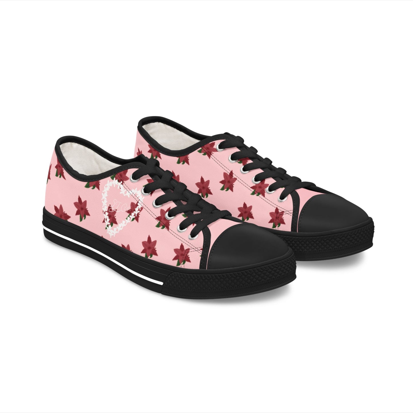 Pink Floral Print Women's Low Top Sneakers, Casual Footwear, Spring Style, Gift for Her, Comfortable Sneakers, Everyday Wear