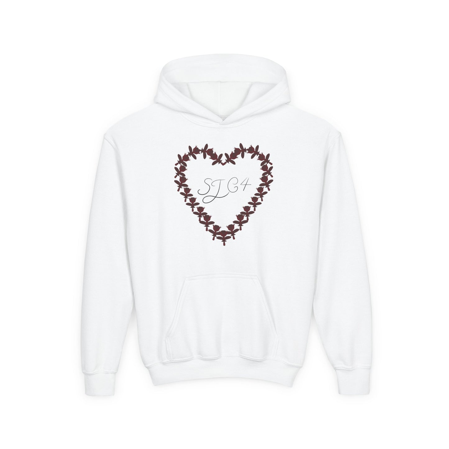 Youth Heart-Embellished Hooded Sweatshirt, Cozy Winter Wear, Teen Gift, Valentine's Day Hoodie, Comfortable Layering