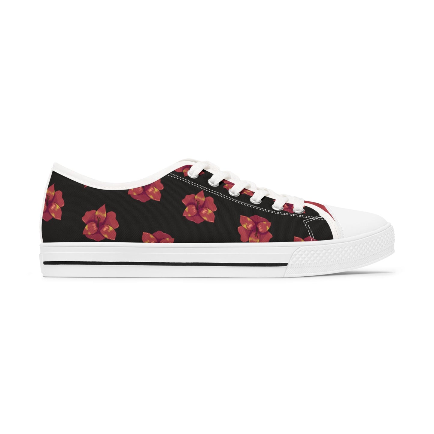 Black Floral Print Women's Low Top Sneakers, Casual Footwear, Spring Style, Gift for Her, Comfortable Sneakers, Everyday Wear