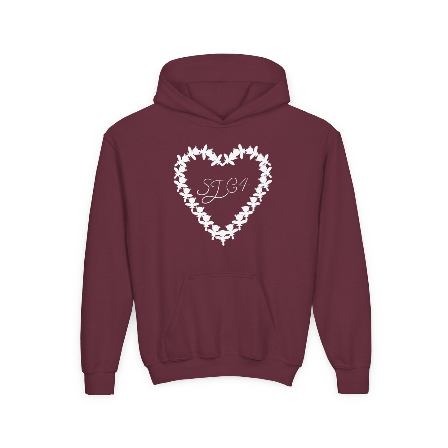 White of Youth Heart-Embellished Hooded Sweatshirt, Cozy Winter Wear, Teen Gift, Valentine's Day Hoodie, Comfortable Layering
