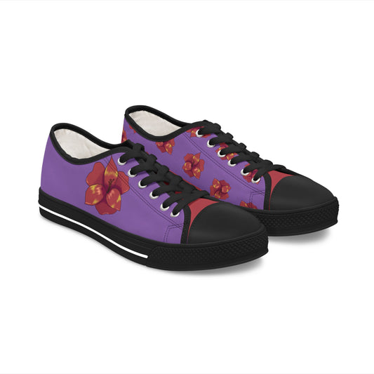 Black Floral Print Women's Low Top Sneakers, Casual Footwear, Spring Style, Gift for Her, Comfortable Sneakers, Everyday Wear