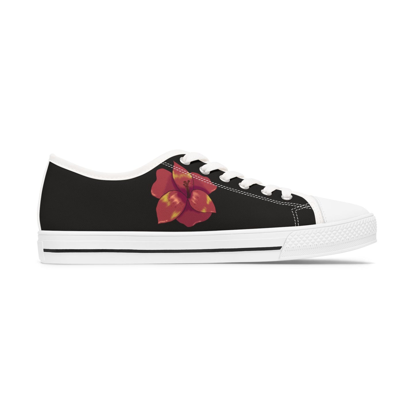 Black Floral Print Women's Low Top Sneakers, Casual Footwear, Spring Style, Gift for Her, Comfortable Sneakers, Everyday Wear