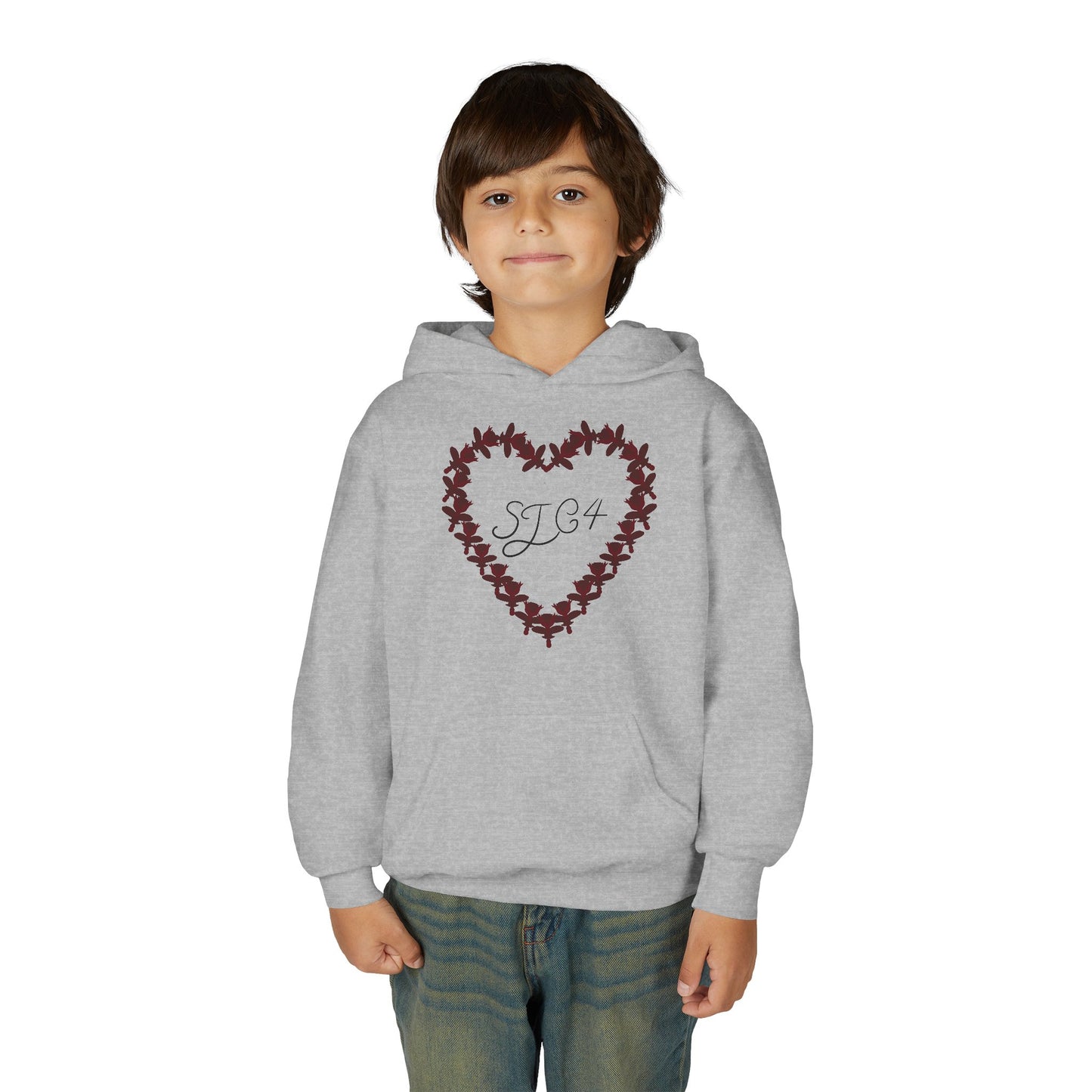 Youth Heart-Embellished Hooded Sweatshirt, Cozy Winter Wear, Teen Gift, Valentine's Day Hoodie, Comfortable Layering