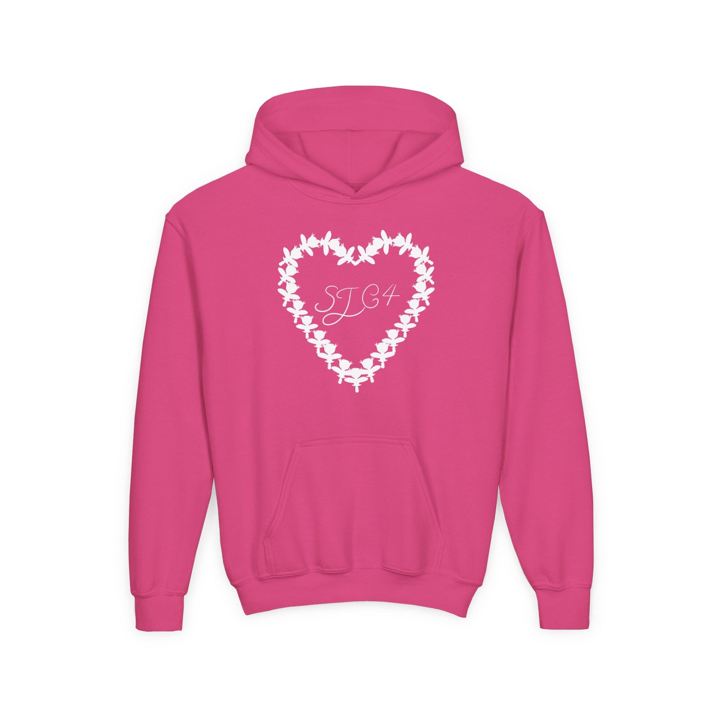 White of Youth Heart-Embellished Hooded Sweatshirt, Cozy Winter Wear, Teen Gift, Valentine's Day Hoodie, Comfortable Layering