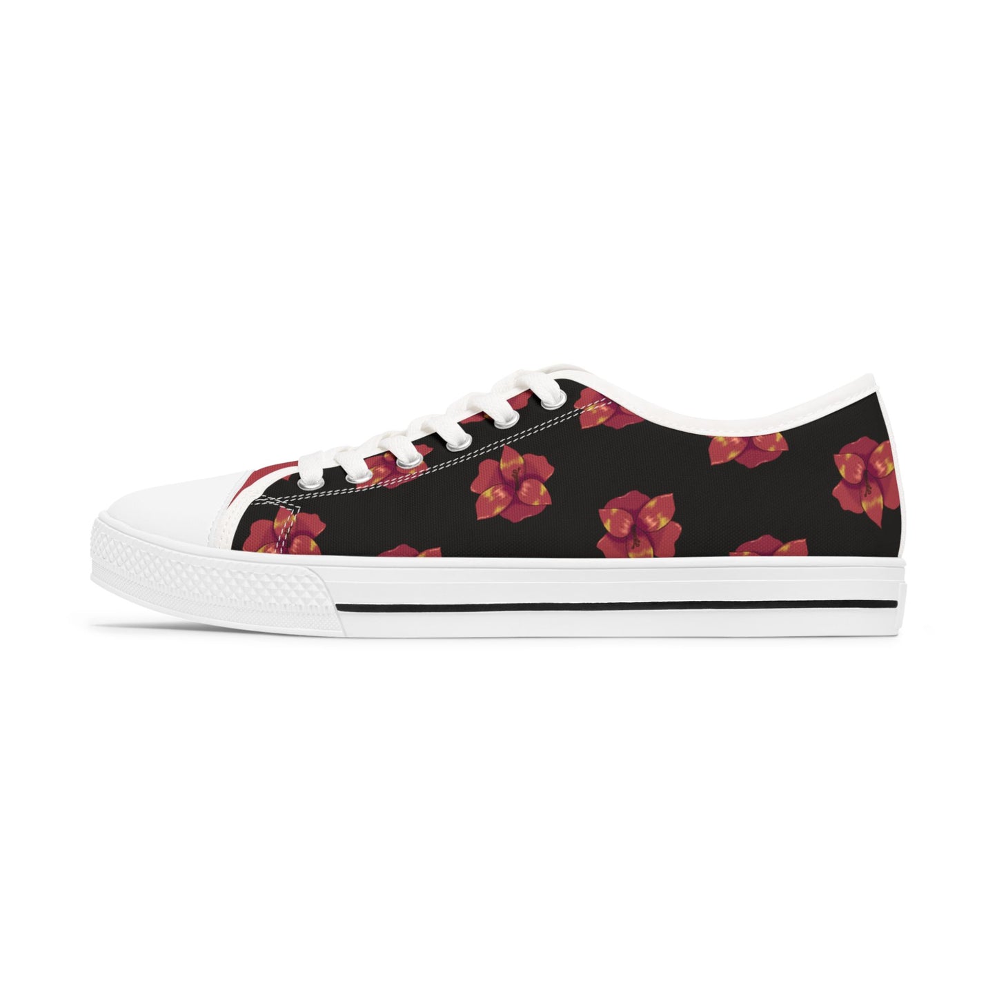 Black Floral Print Women's Low Top Sneakers, Casual Footwear, Spring Style, Gift for Her, Comfortable Sneakers, Everyday Wear