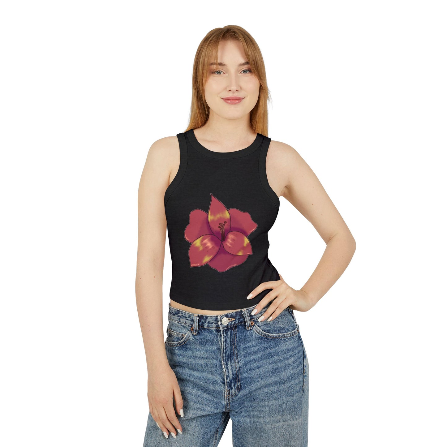 Floral Women's Ribbed Tank Top, Stylish Crop Top, Summer Wear, Beach Attire, Casual Outfit, Gift for Her