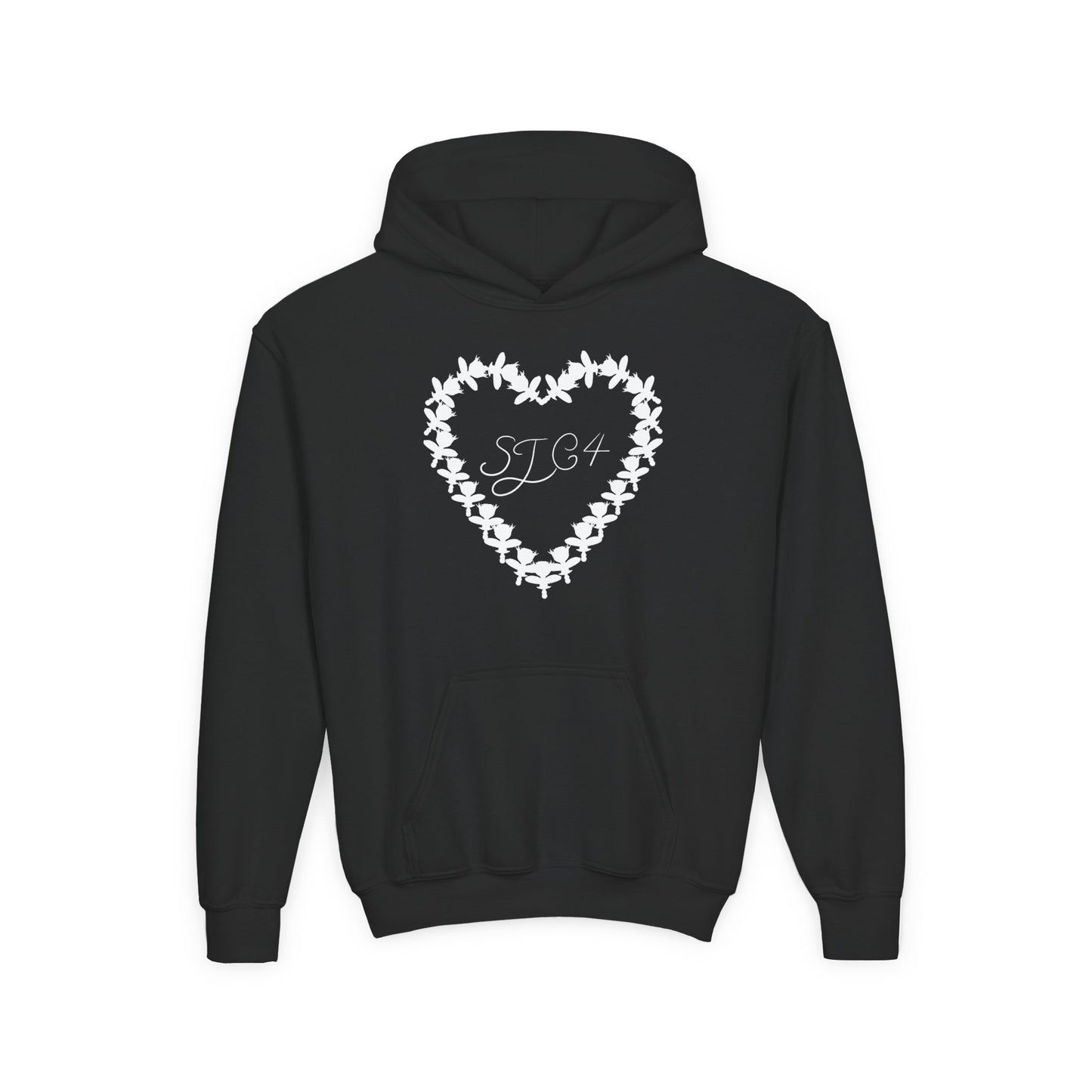 White of Youth Heart-Embellished Hooded Sweatshirt, Cozy Winter Wear, Teen Gift, Valentine's Day Hoodie, Comfortable Layering