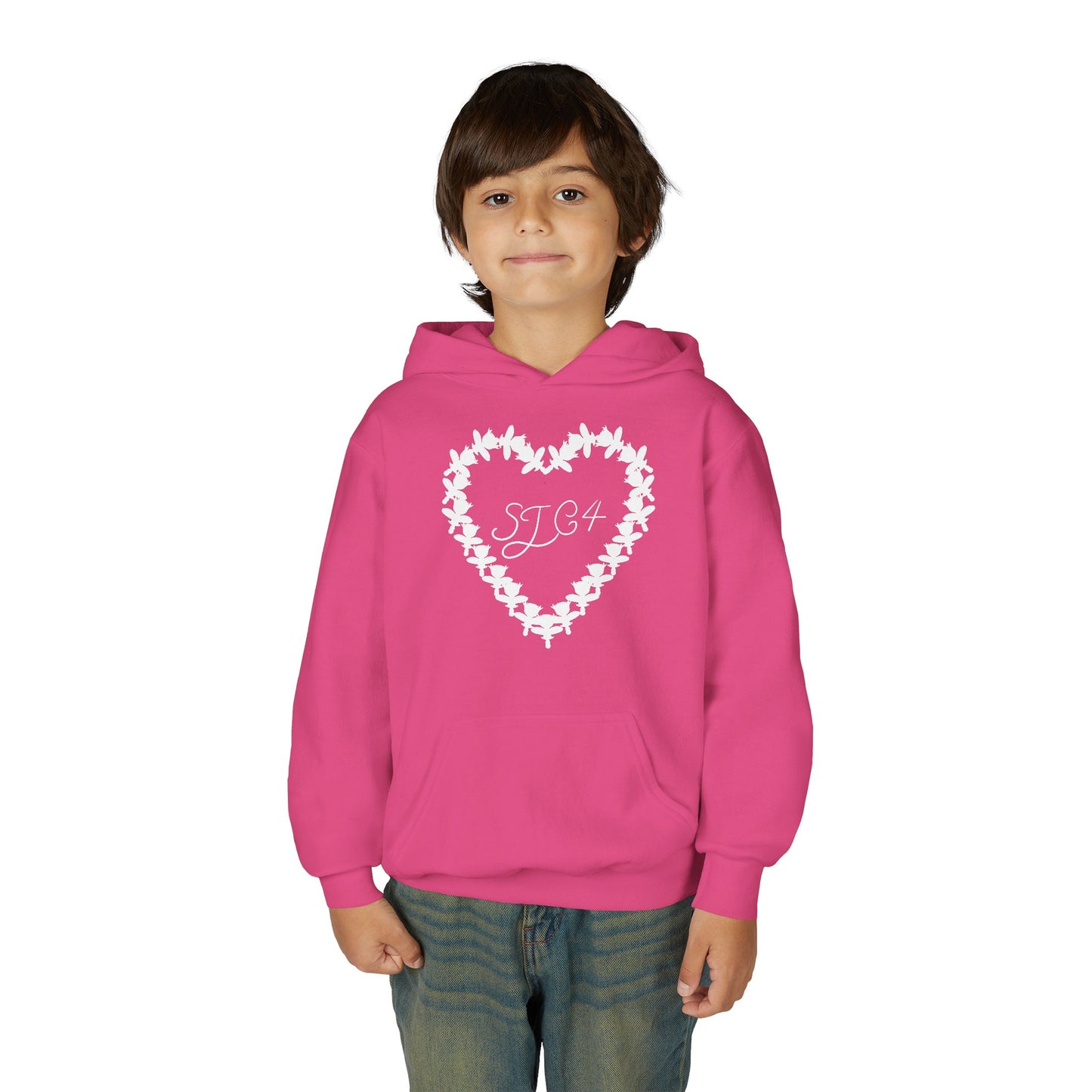 White of Youth Heart-Embellished Hooded Sweatshirt, Cozy Winter Wear, Teen Gift, Valentine's Day Hoodie, Comfortable Layering