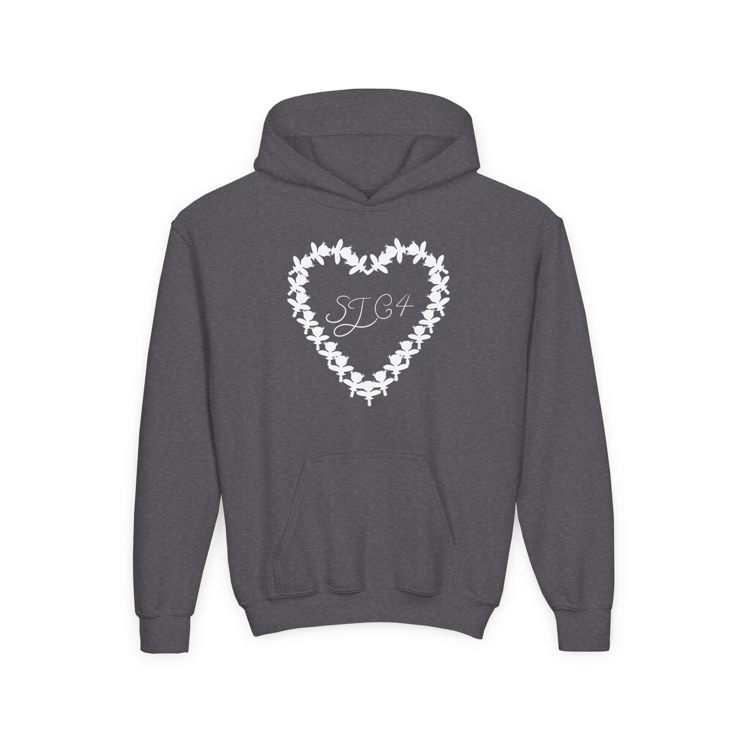 White of Youth Heart-Embellished Hooded Sweatshirt, Cozy Winter Wear, Teen Gift, Valentine's Day Hoodie, Comfortable Layering