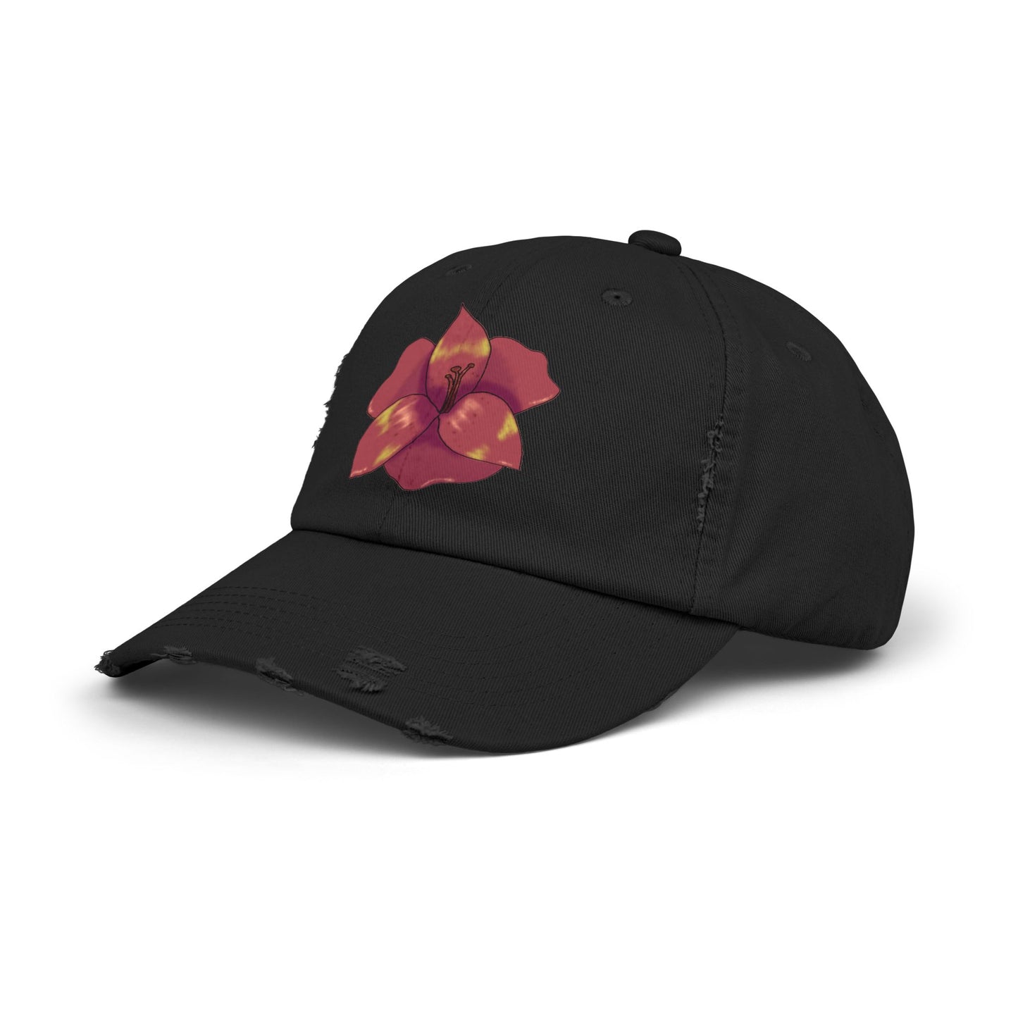 Floral Distressed Cap | Trendy Black Baseball Hat for Casual Outfits, Summer Fashion, Gift for Her, Outdoor Events, Everyday Wear