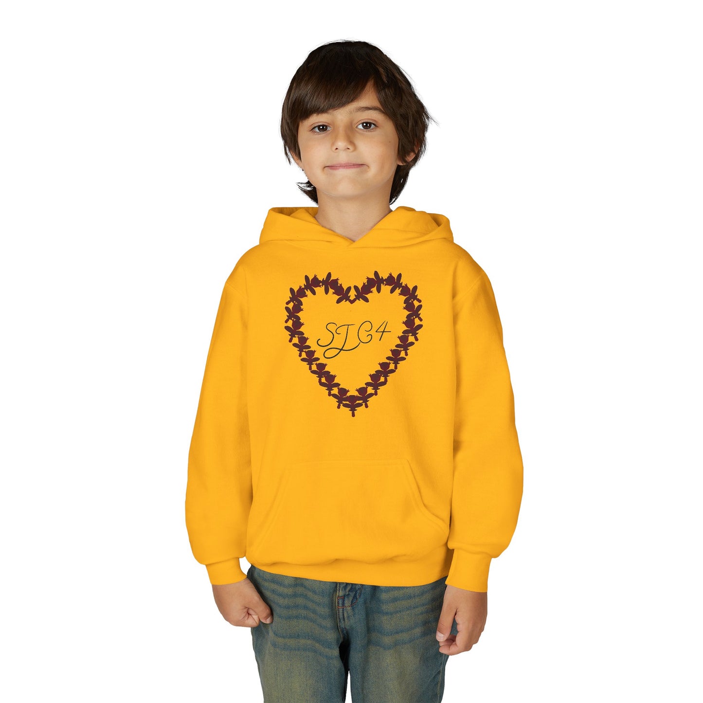 Youth Heart-Embellished Hooded Sweatshirt, Cozy Winter Wear, Teen Gift, Valentine's Day Hoodie, Comfortable Layering