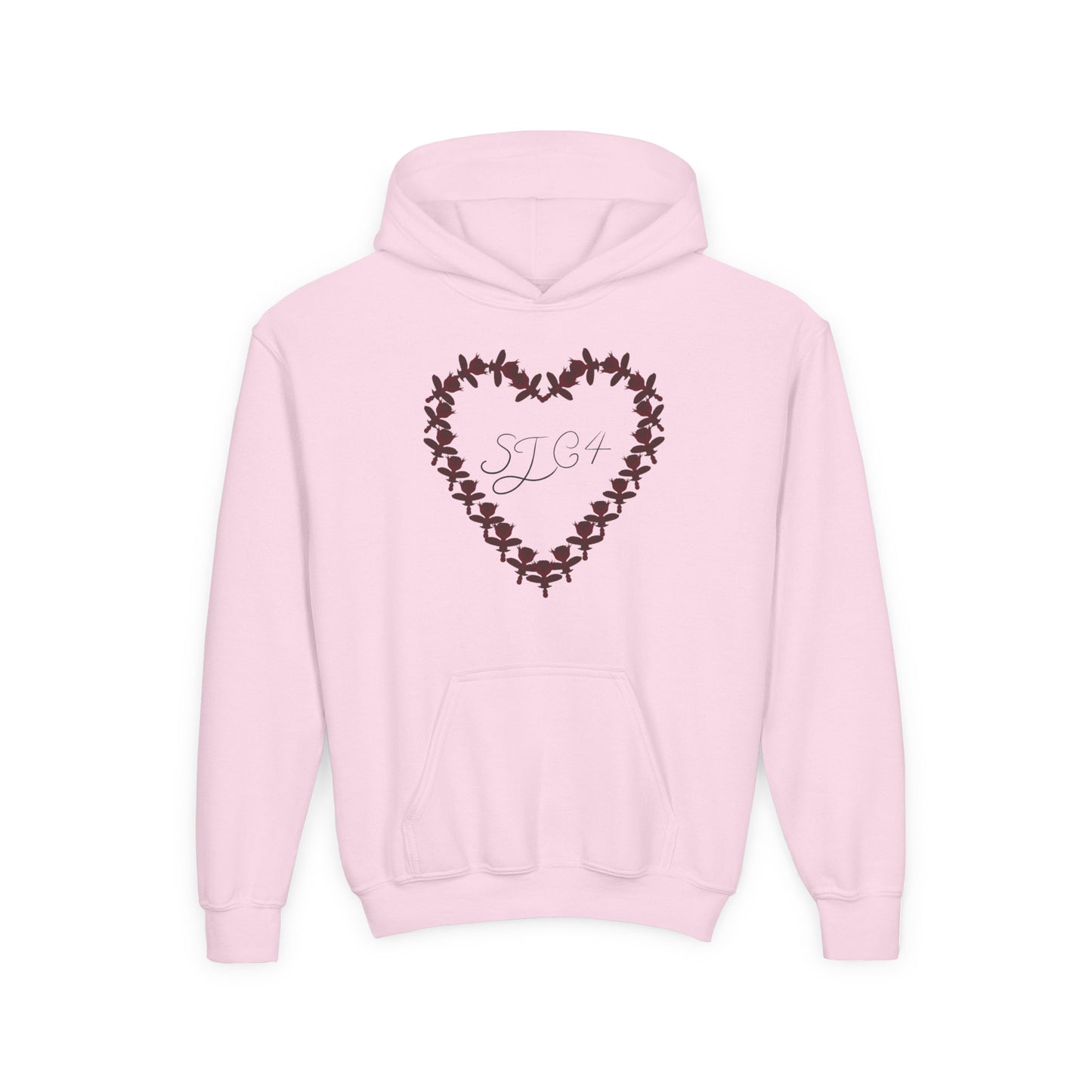 Youth Heart-Embellished Hooded Sweatshirt, Cozy Winter Wear, Teen Gift, Valentine's Day Hoodie, Comfortable Layering