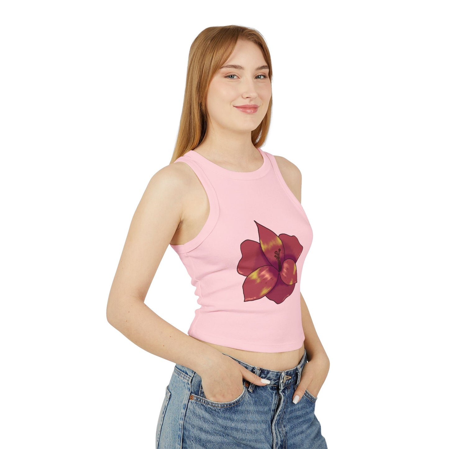 Floral Women's Ribbed Tank Top, Stylish Crop Top, Summer Wear, Beach Attire, Casual Outfit, Gift for Her