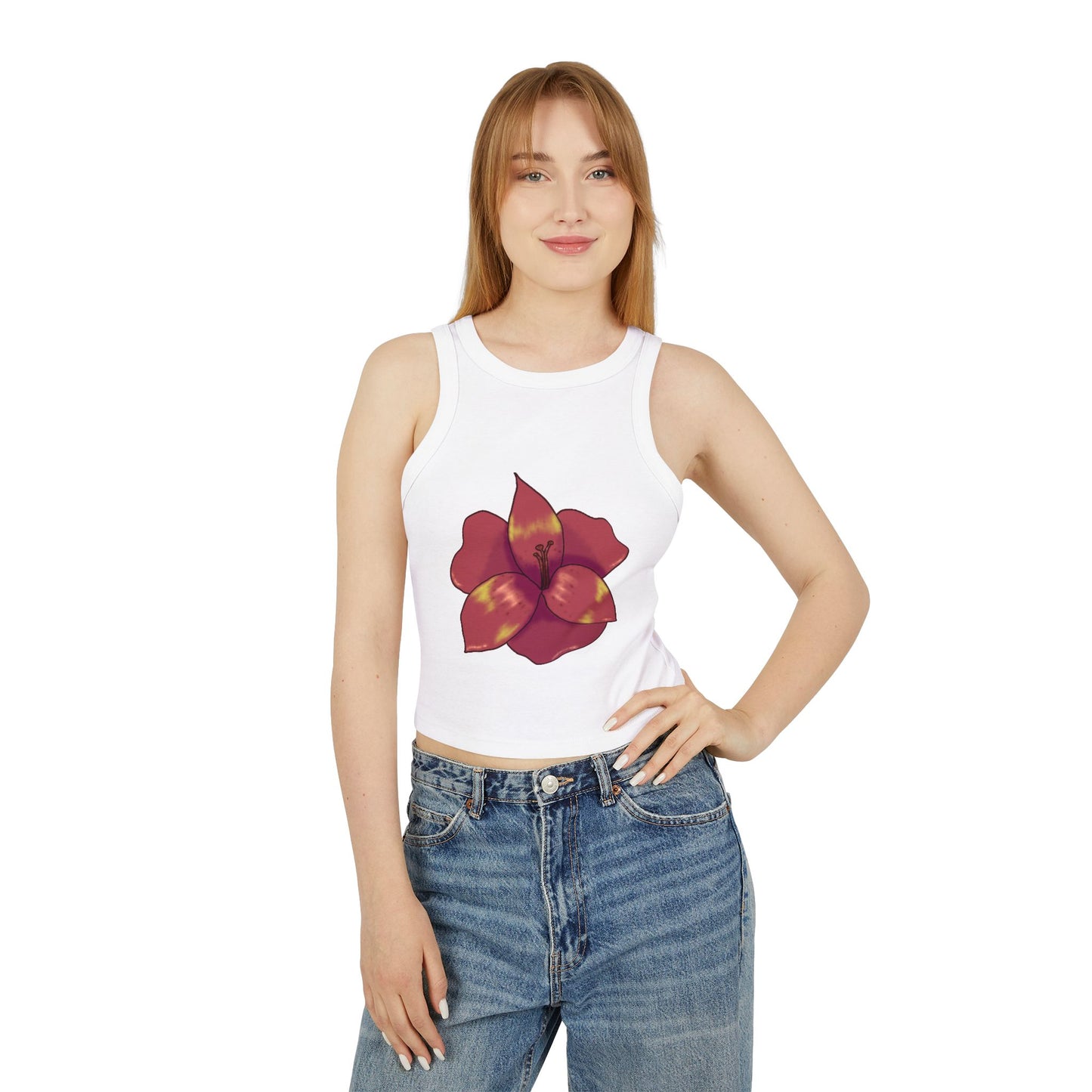 Floral Women's Ribbed Tank Top, Stylish Crop Top, Summer Wear, Beach Attire, Casual Outfit, Gift for Her