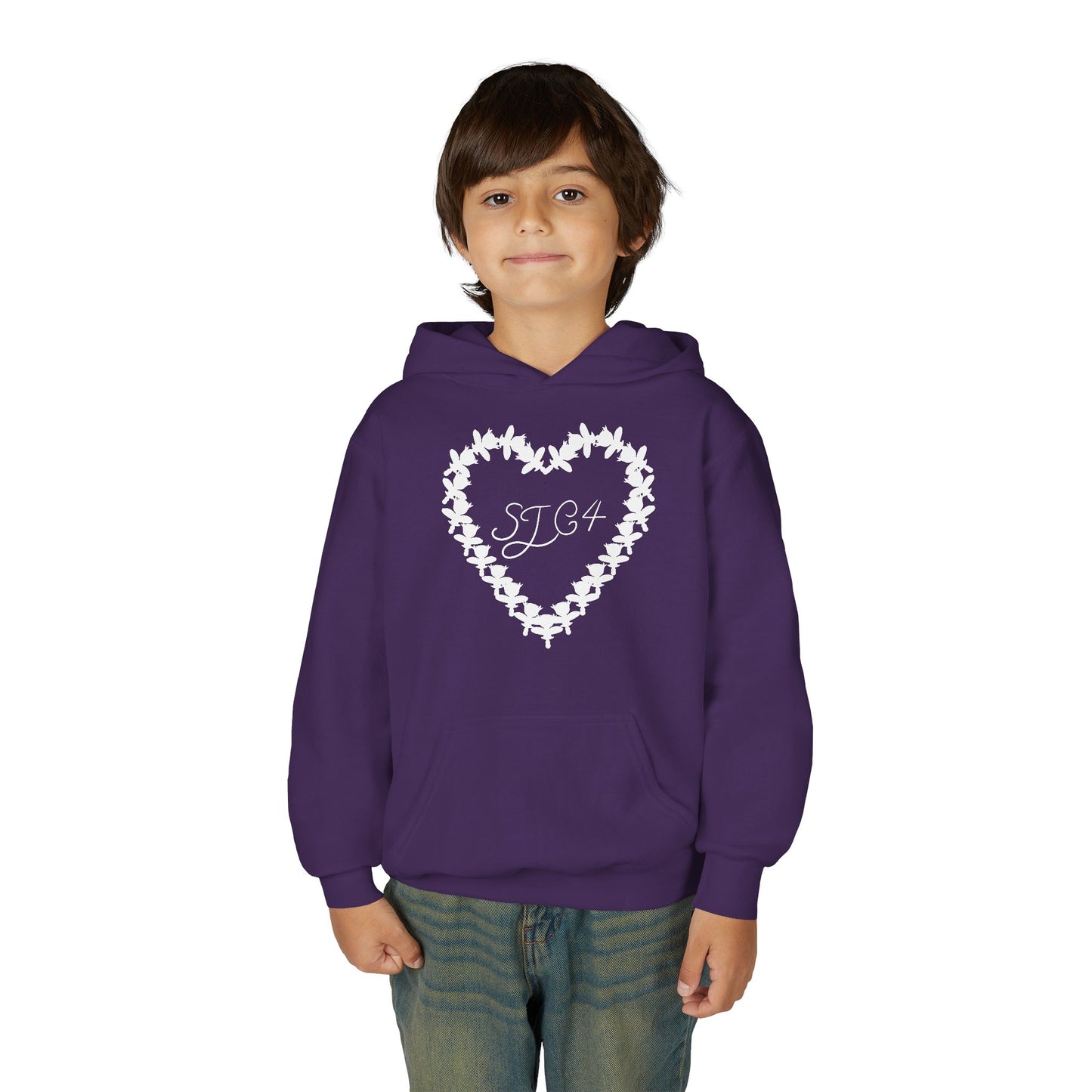 White of Youth Heart-Embellished Hooded Sweatshirt, Cozy Winter Wear, Teen Gift, Valentine's Day Hoodie, Comfortable Layering