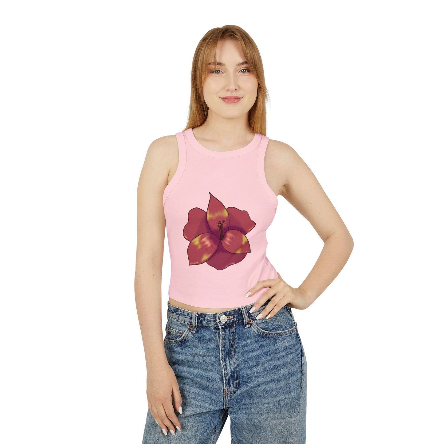 Floral Women's Ribbed Tank Top, Stylish Crop Top, Summer Wear, Beach Attire, Casual Outfit, Gift for Her