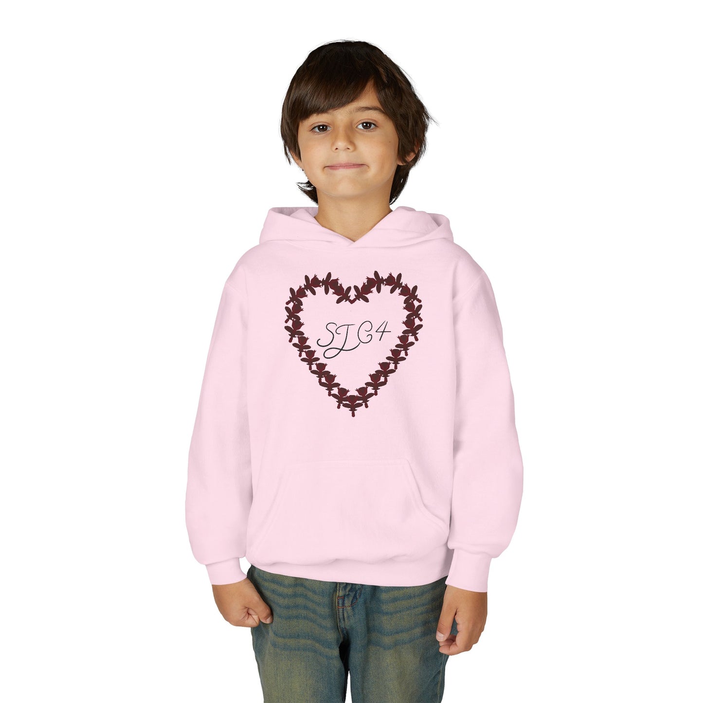 Youth Heart-Embellished Hooded Sweatshirt, Cozy Winter Wear, Teen Gift, Valentine's Day Hoodie, Comfortable Layering