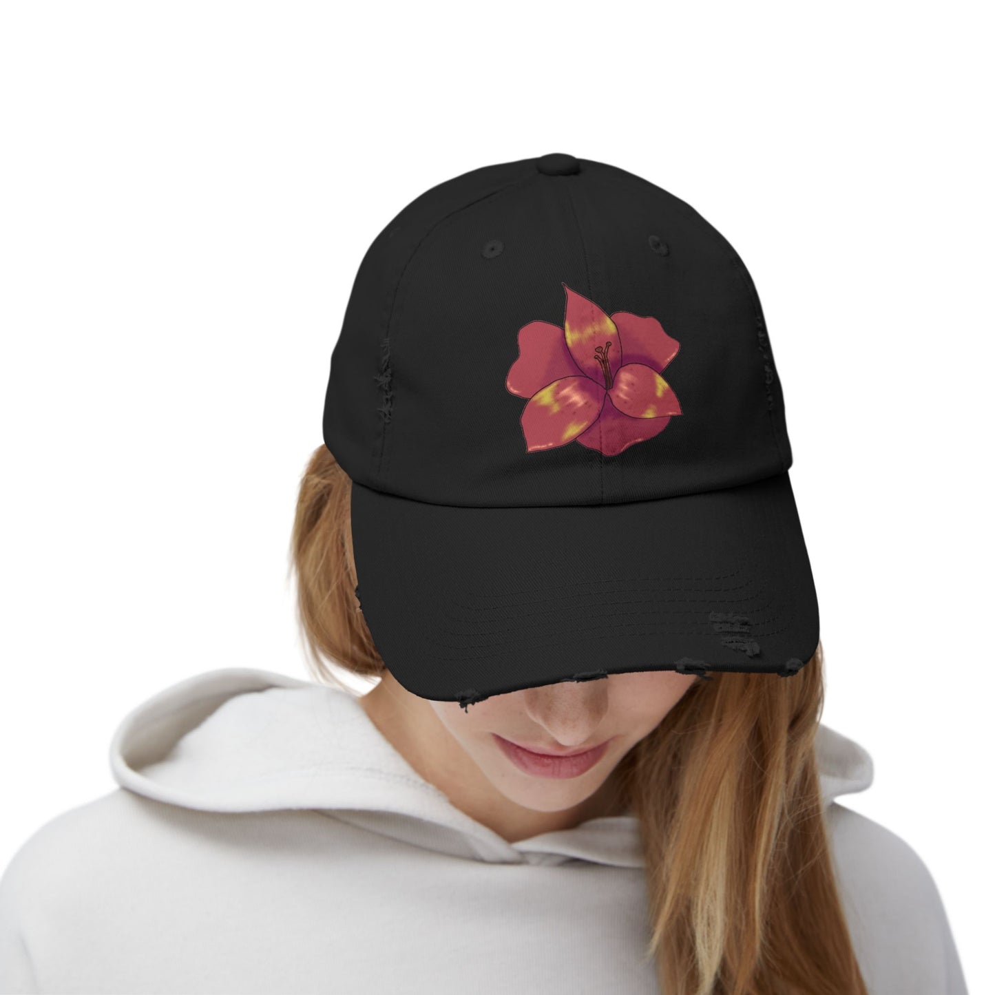Floral Distressed Cap | Trendy Black Baseball Hat for Casual Outfits, Summer Fashion, Gift for Her, Outdoor Events, Everyday Wear