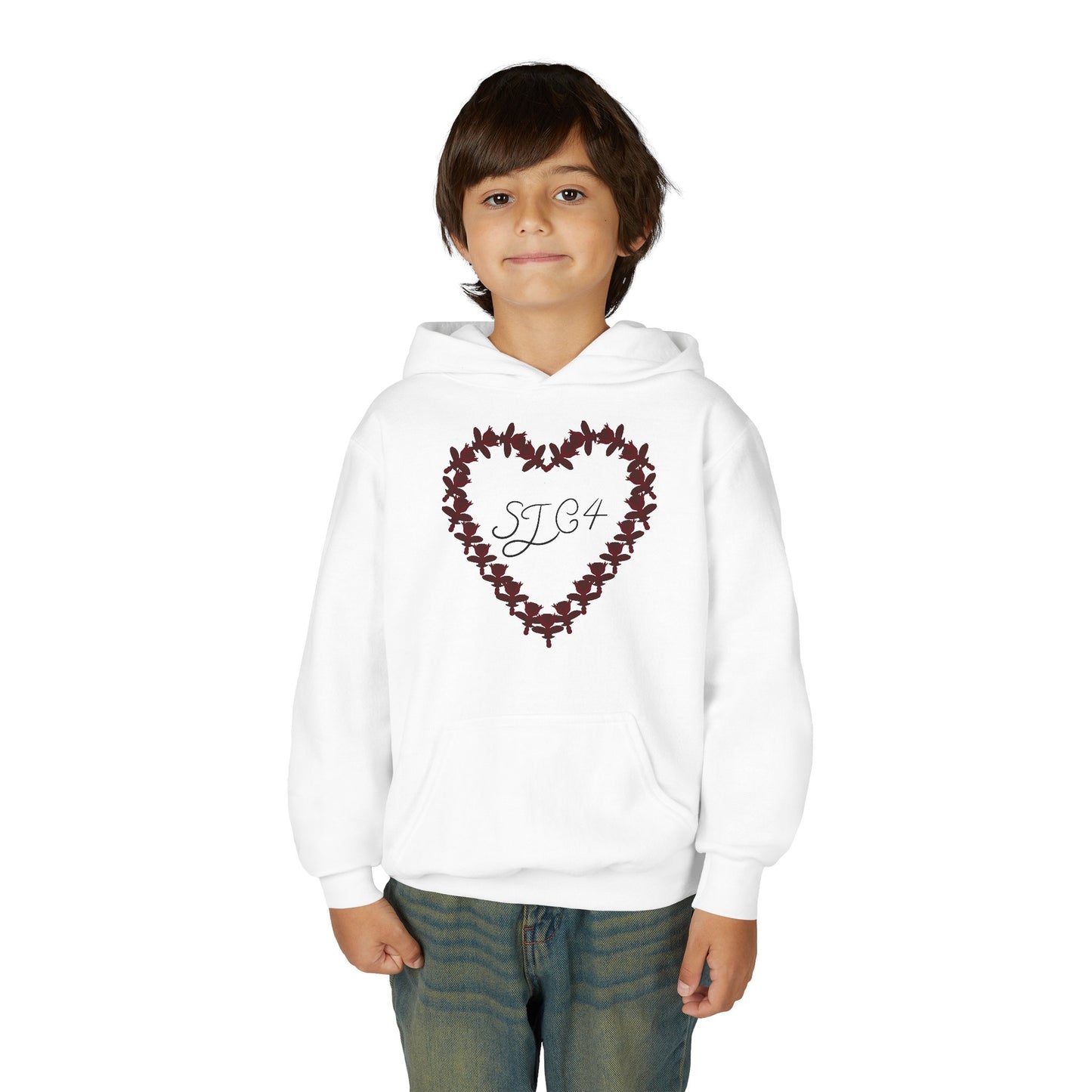 Youth Heart-Embellished Hooded Sweatshirt, Cozy Winter Wear, Teen Gift, Valentine's Day Hoodie, Comfortable Layering