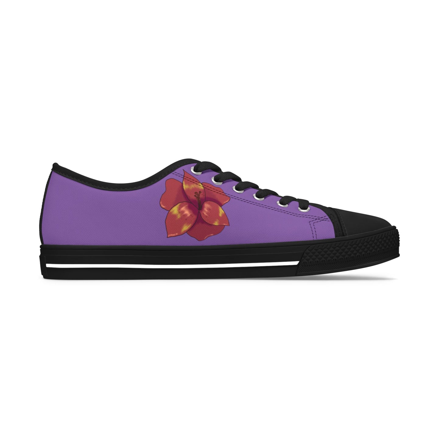 Black Floral Print Women's Low Top Sneakers, Casual Footwear, Spring Style, Gift for Her, Comfortable Sneakers, Everyday Wear