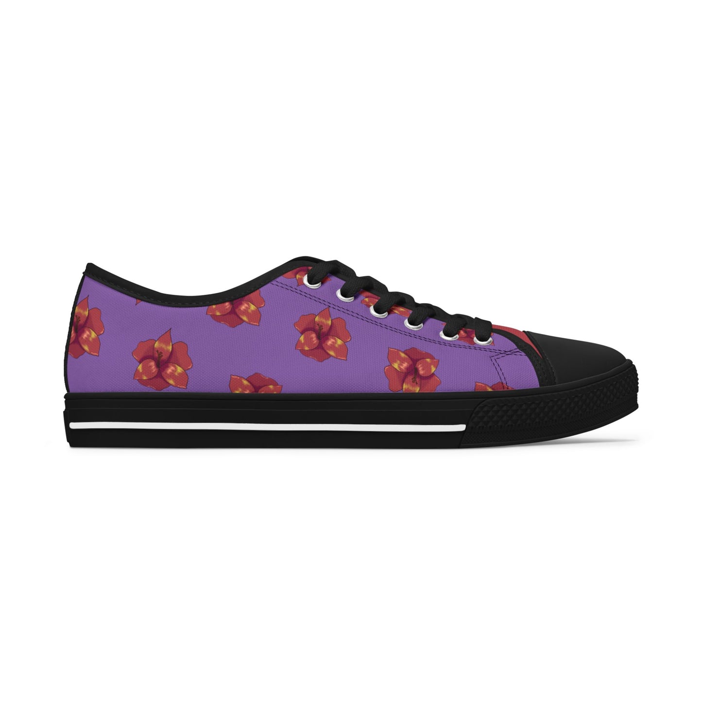 Black Floral Print Women's Low Top Sneakers, Casual Footwear, Spring Style, Gift for Her, Comfortable Sneakers, Everyday Wear