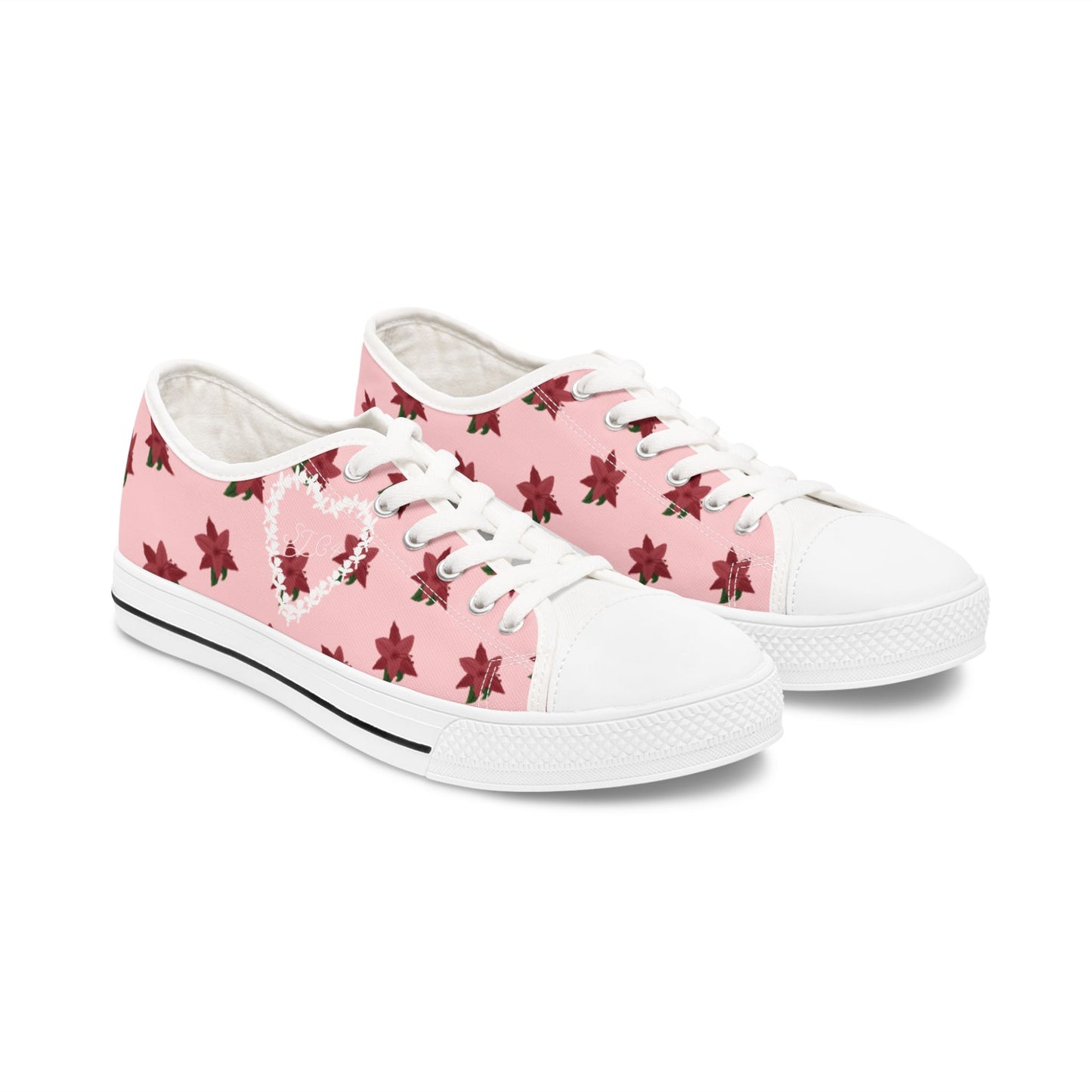 Pink Floral Print Women's Low Top Sneakers, Casual Footwear, Spring Style, Gift for Her, Comfortable Sneakers, Everyday Wear