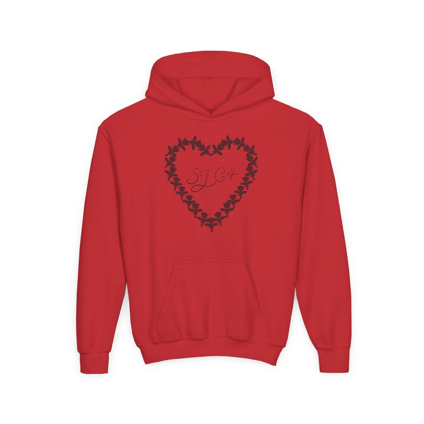 Youth Heart-Embellished Hooded Sweatshirt, Cozy Winter Wear, Teen Gift, Valentine's Day Hoodie, Comfortable Layering
