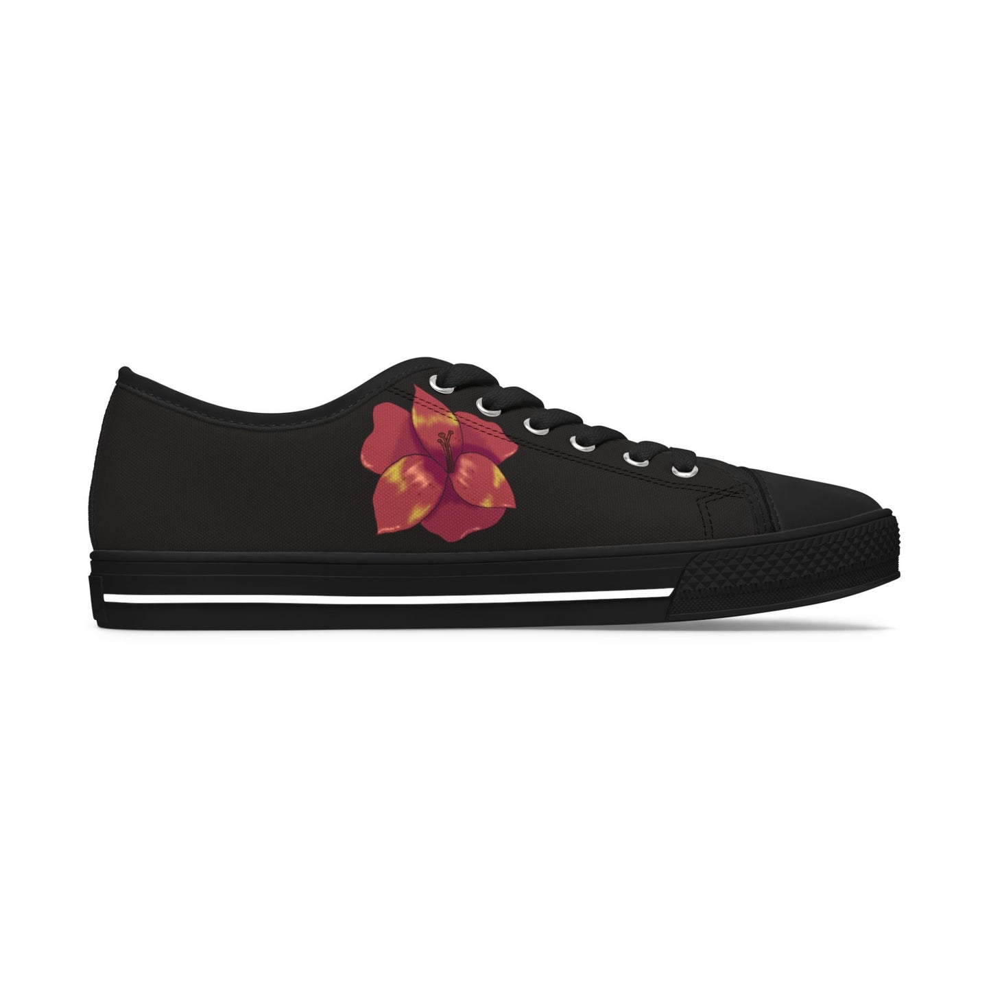 Black Floral Print Women's Low Top Sneakers, Casual Footwear, Spring Style, Gift for Her, Comfortable Sneakers, Everyday Wear