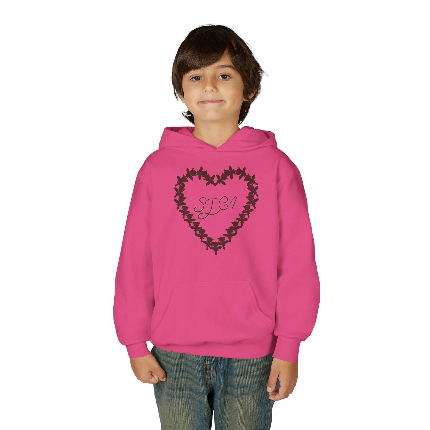 Youth Heart-Embellished Hooded Sweatshirt, Cozy Winter Wear, Teen Gift, Valentine's Day Hoodie, Comfortable Layering