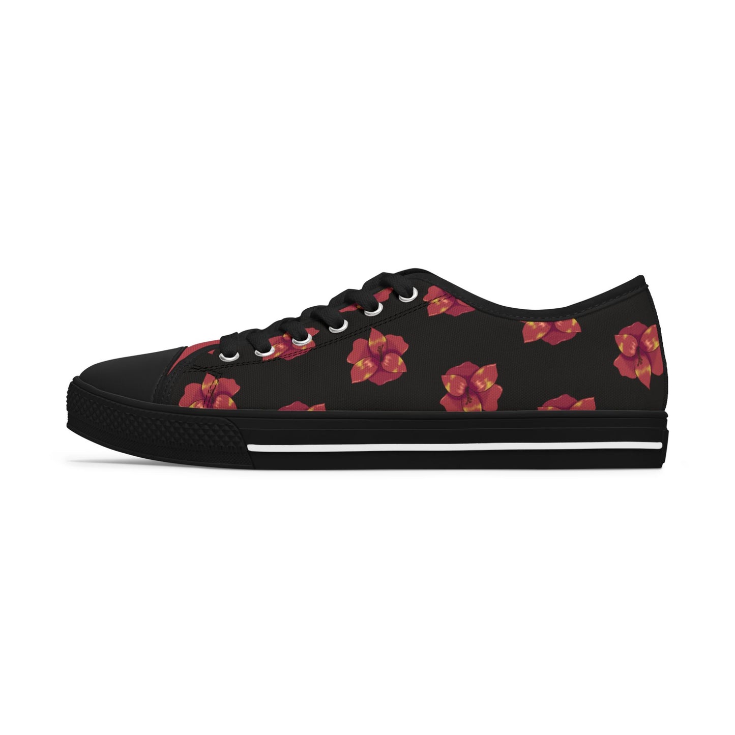 Black Floral Print Women's Low Top Sneakers, Casual Footwear, Spring Style, Gift for Her, Comfortable Sneakers, Everyday Wear