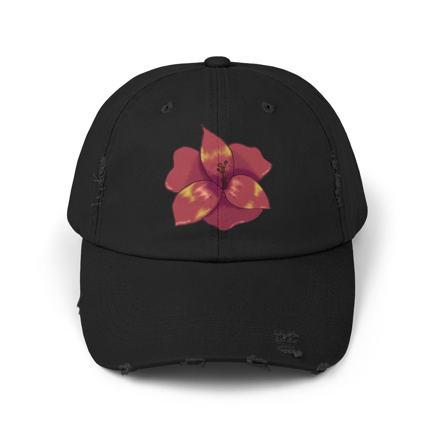 Floral Distressed Cap | Trendy Black Baseball Hat for Casual Outfits, Summer Fashion, Gift for Her, Outdoor Events, Everyday Wear