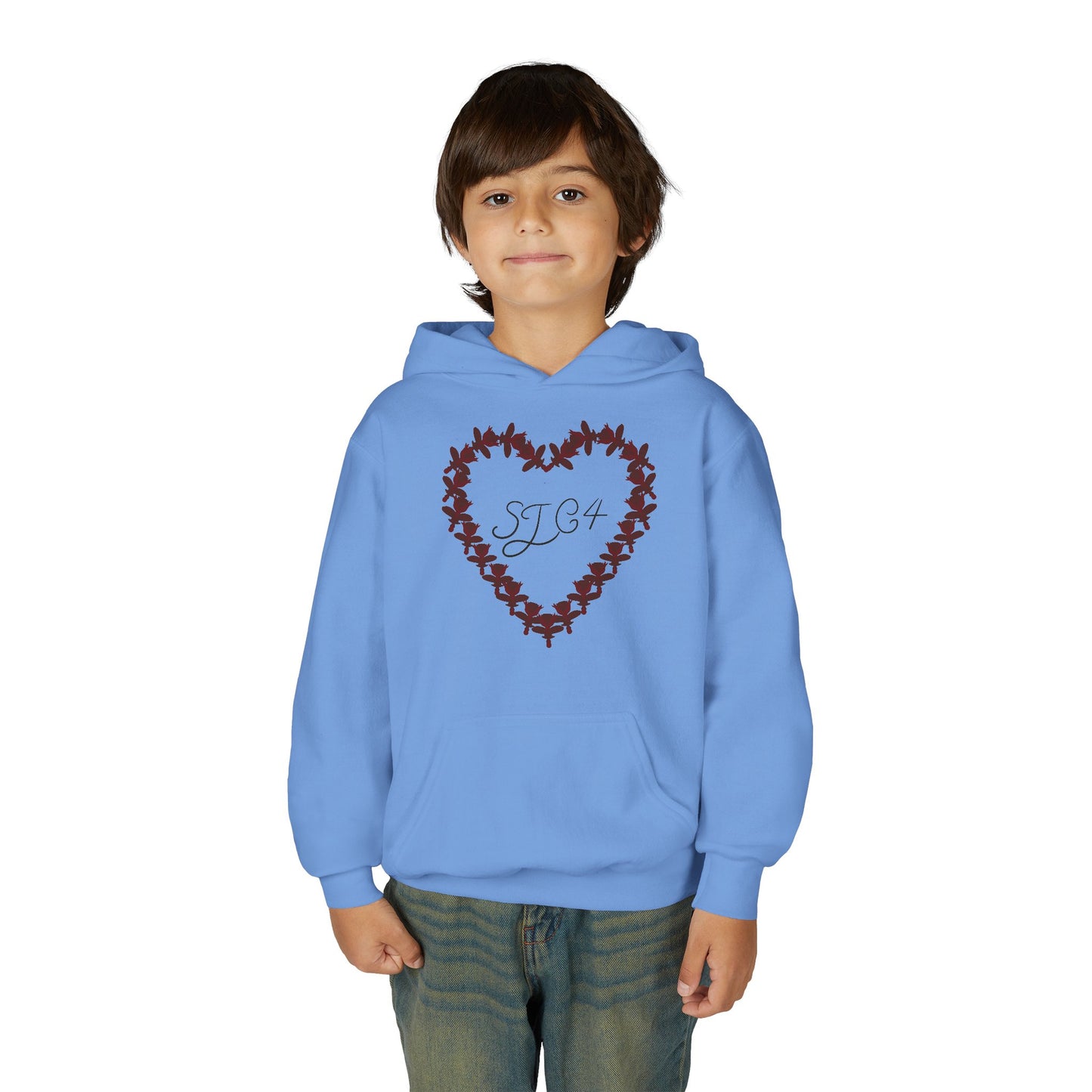Youth Heart-Embellished Hooded Sweatshirt, Cozy Winter Wear, Teen Gift, Valentine's Day Hoodie, Comfortable Layering