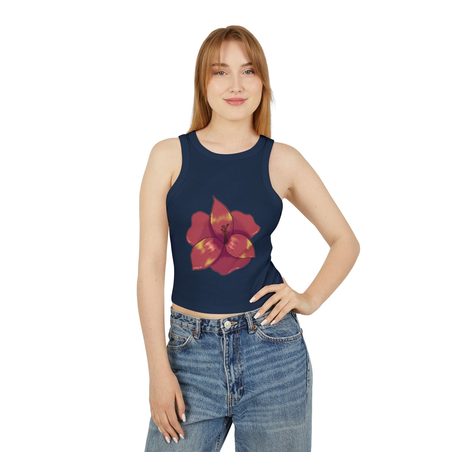 Floral Women's Ribbed Tank Top, Stylish Crop Top, Summer Wear, Beach Attire, Casual Outfit, Gift for Her