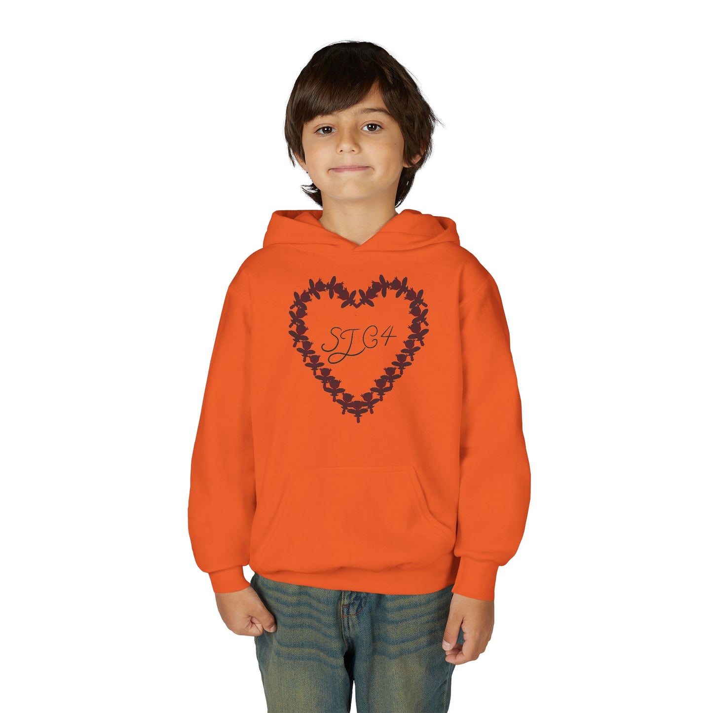 Youth Heart-Embellished Hooded Sweatshirt, Cozy Winter Wear, Teen Gift, Valentine's Day Hoodie, Comfortable Layering